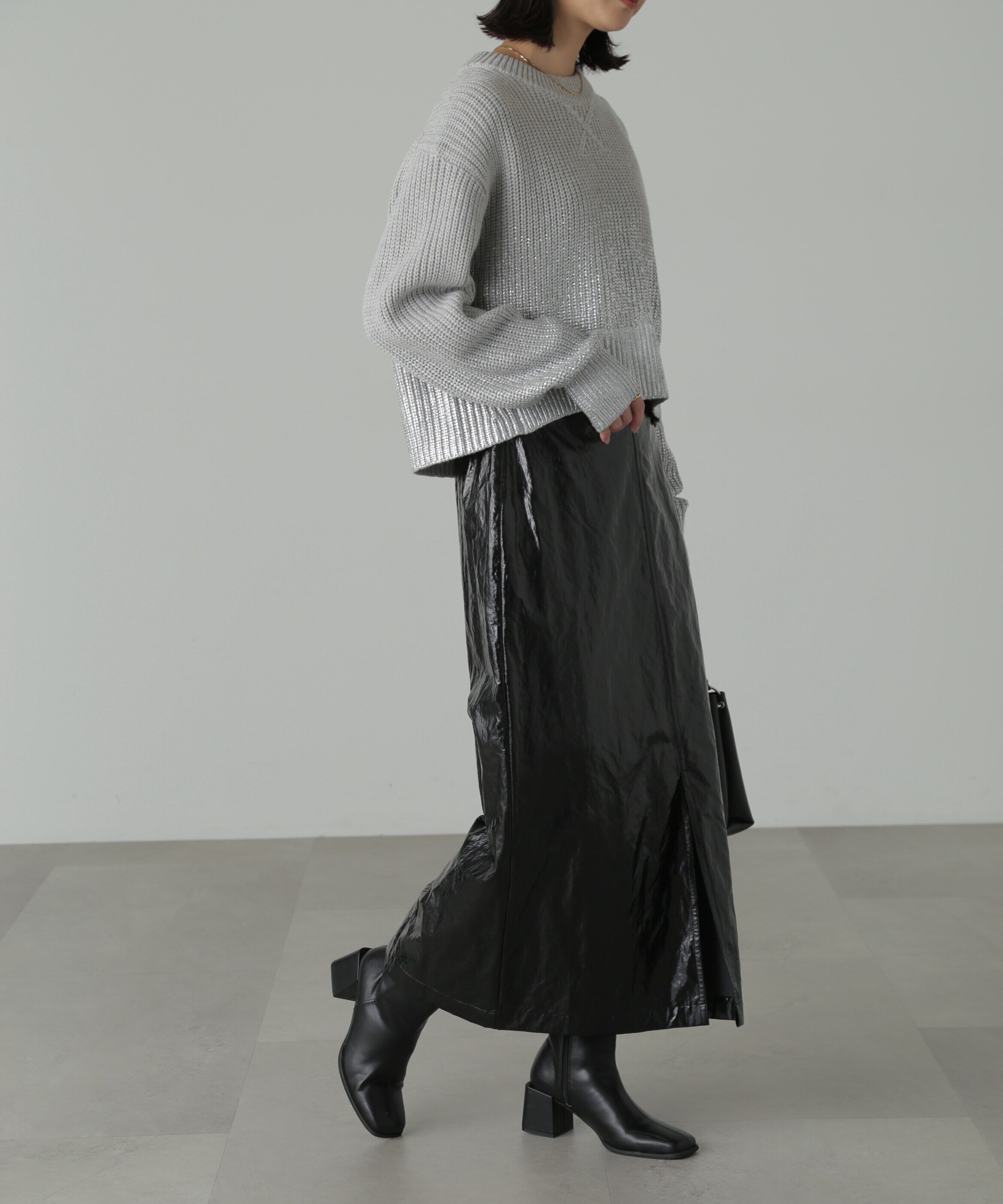  「箔プリント片畦編みニット」|ニット・セーター|