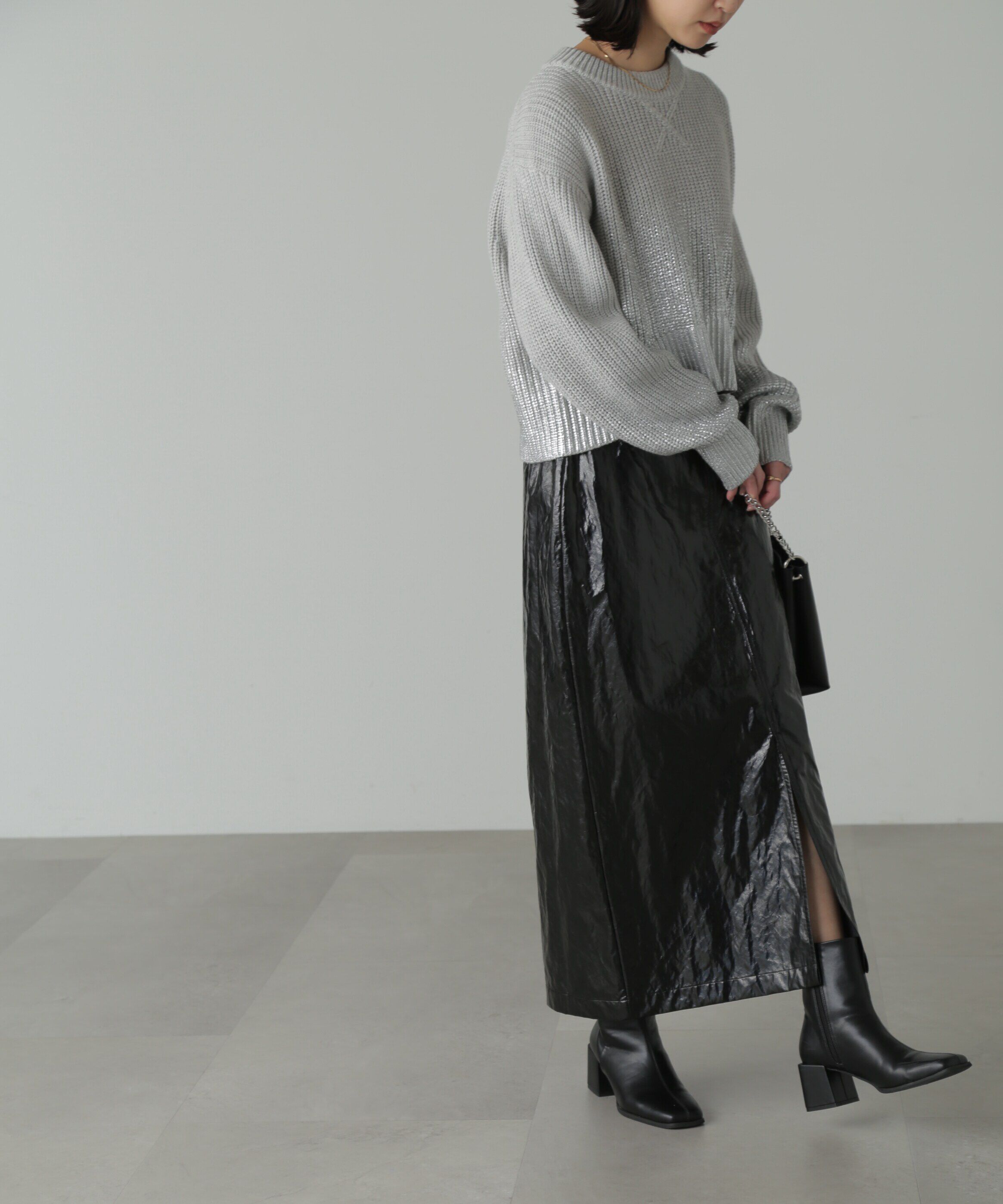  「箔プリント片畦編みニット」|ニット・セーター|