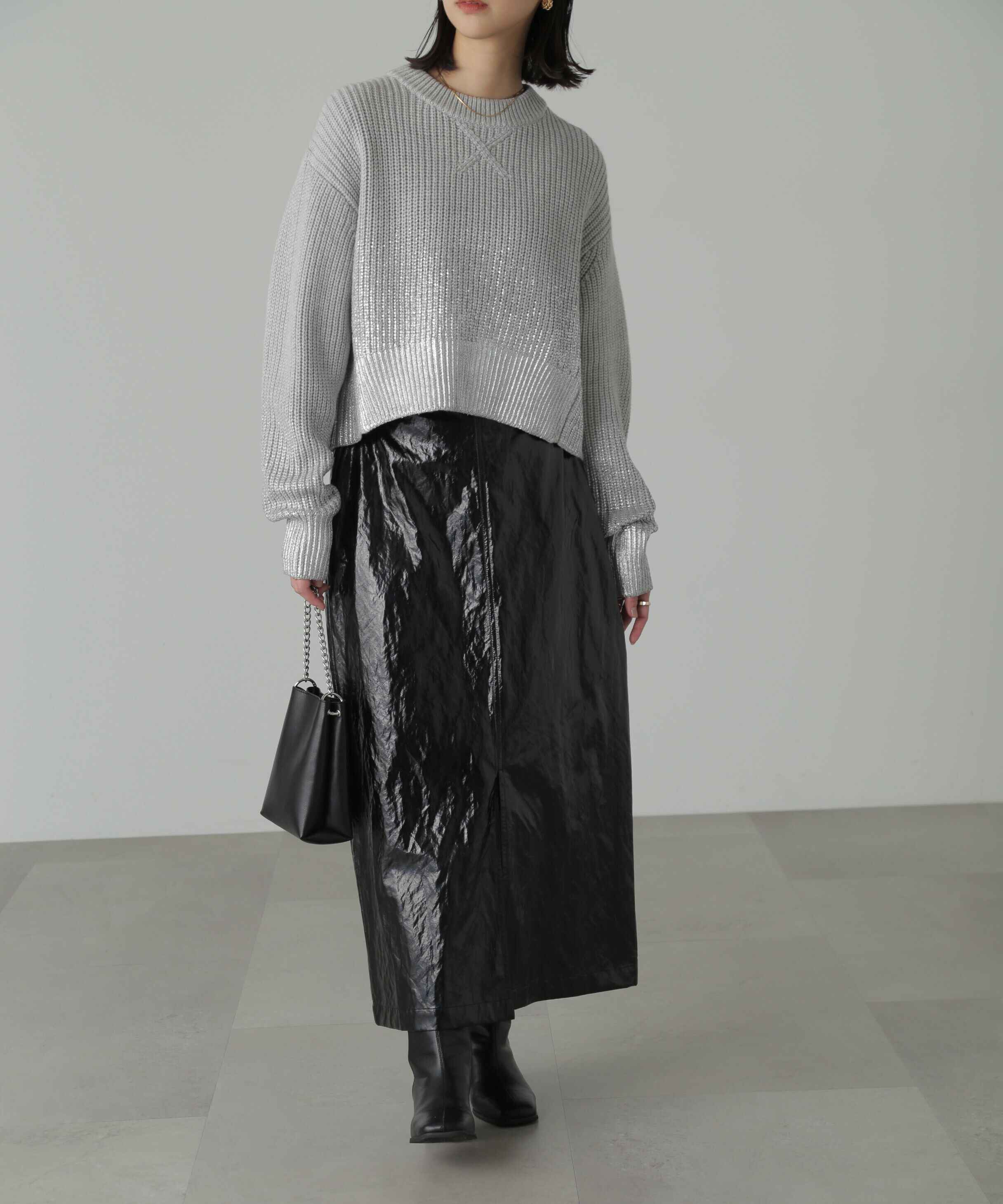  「箔プリント片畦編みニット」|ニット・セーター|