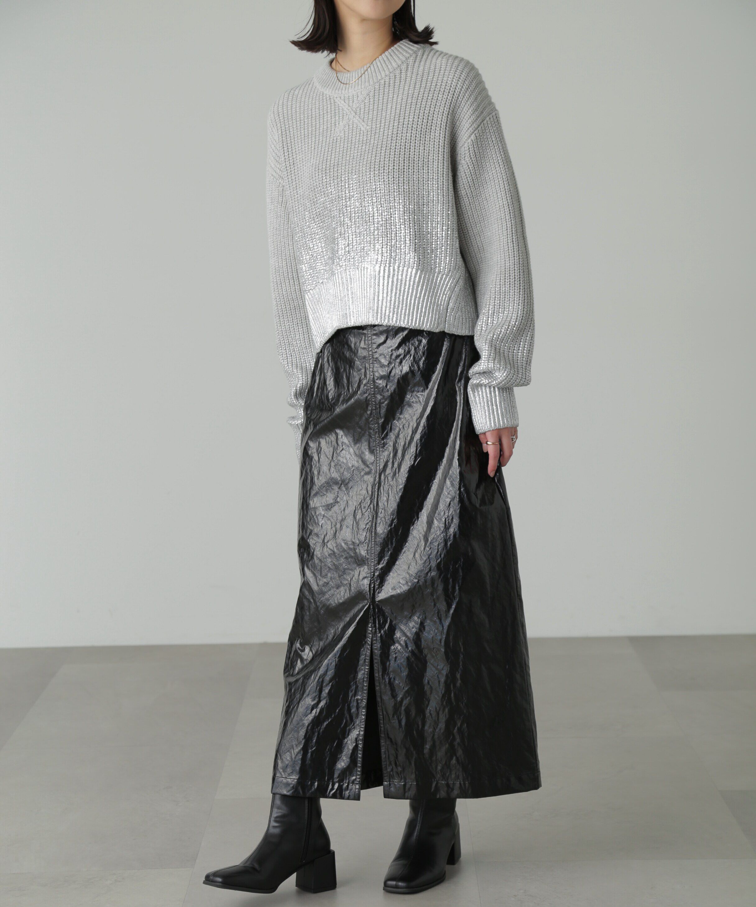  「箔プリント片畦編みニット」|ニット・セーター|