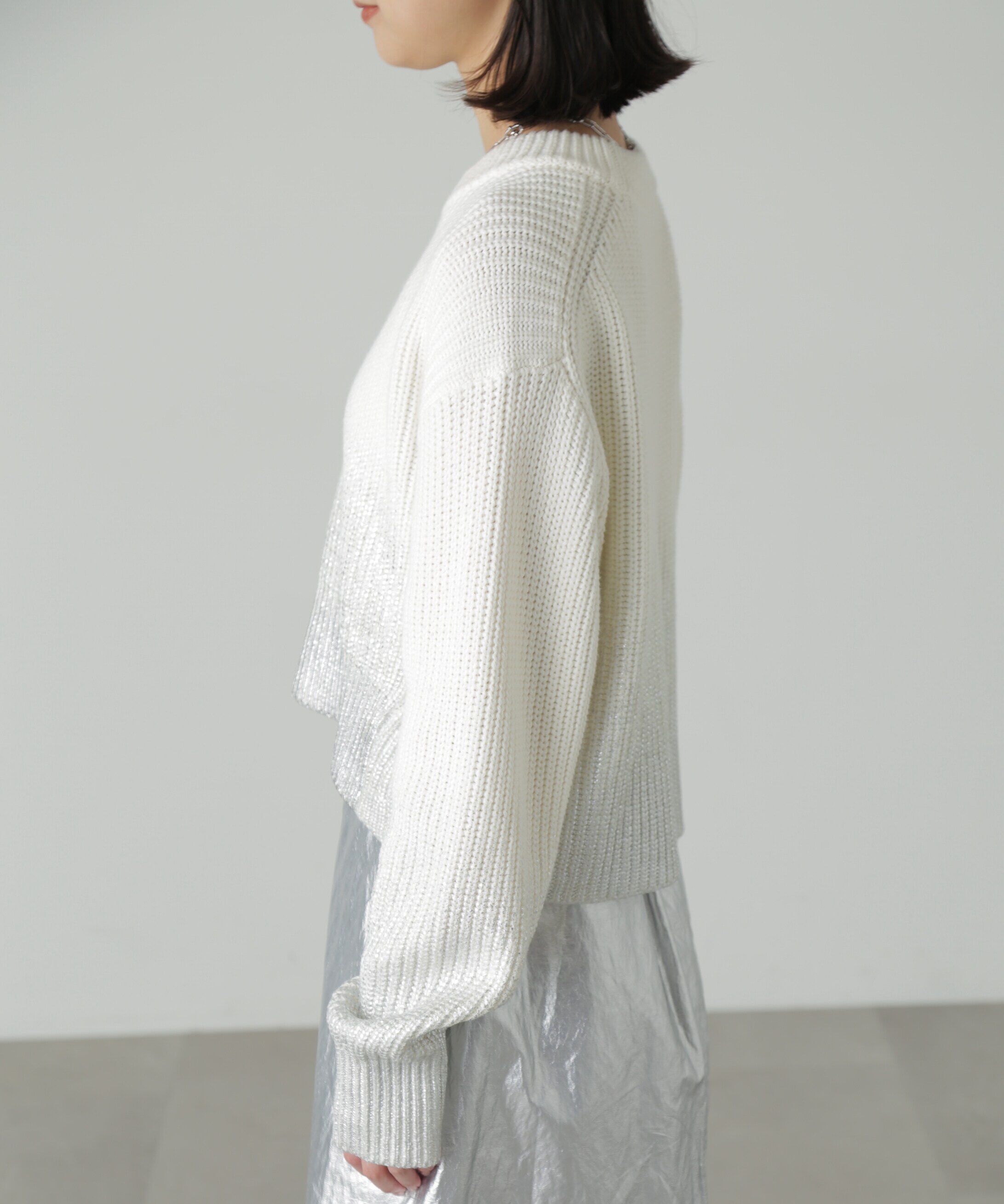  「箔プリント片畦編みニット」|ニット・セーター|