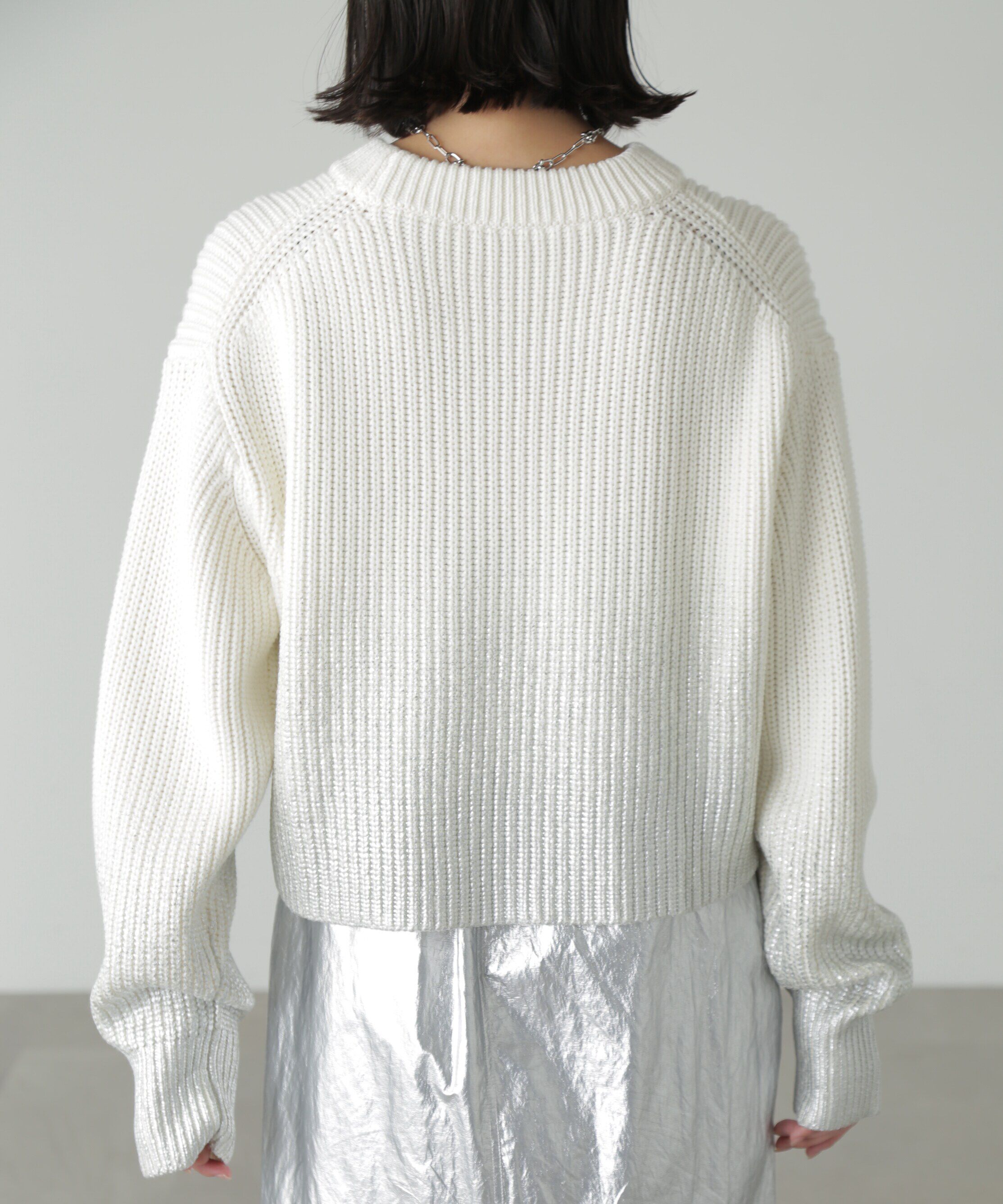  「箔プリント片畦編みニット」|ニット・セーター|