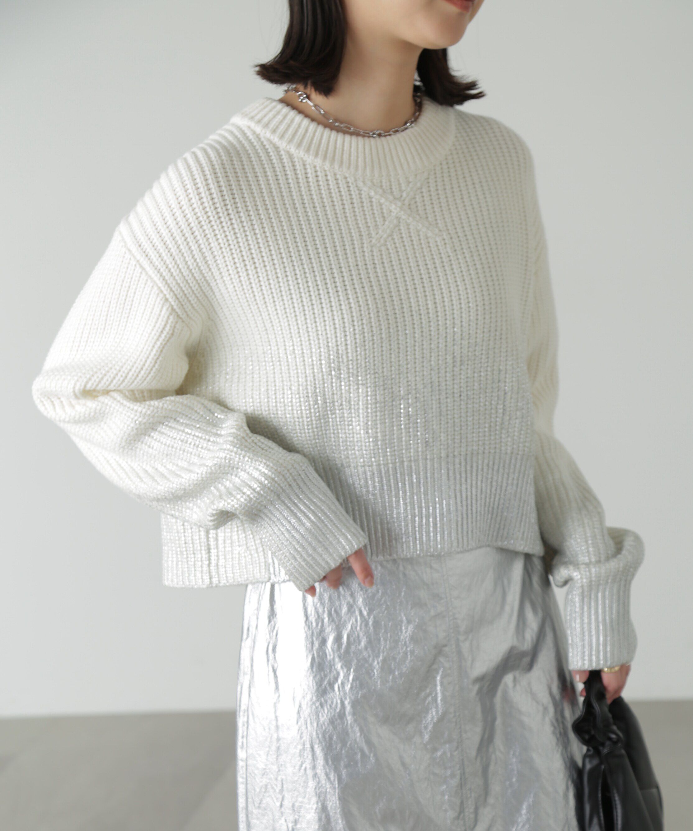  「箔プリント片畦編みニット」|ニット・セーター|