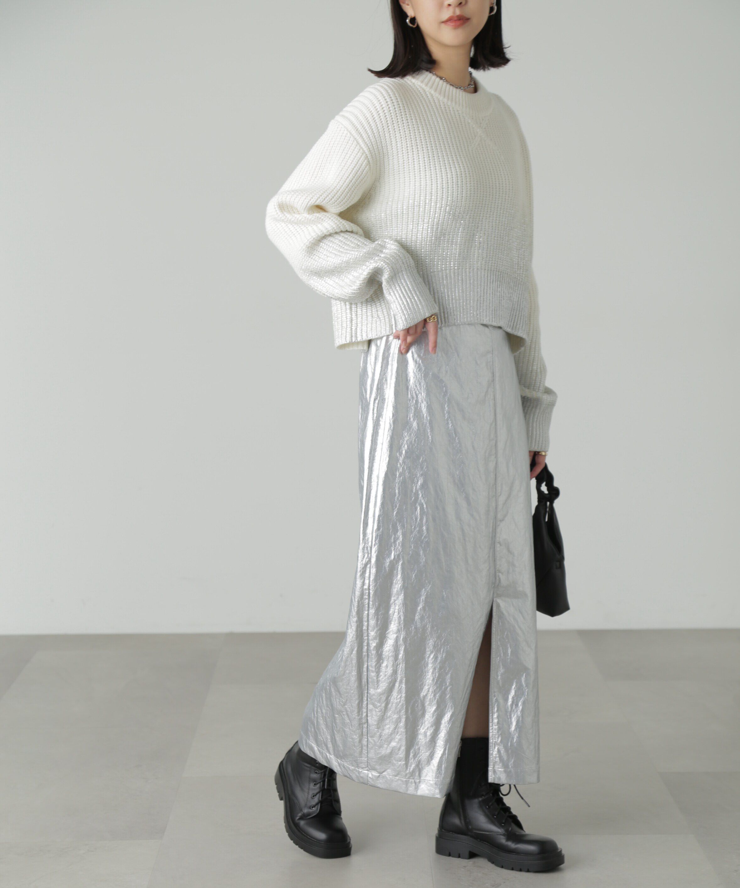  「箔プリント片畦編みニット」|ニット・セーター|