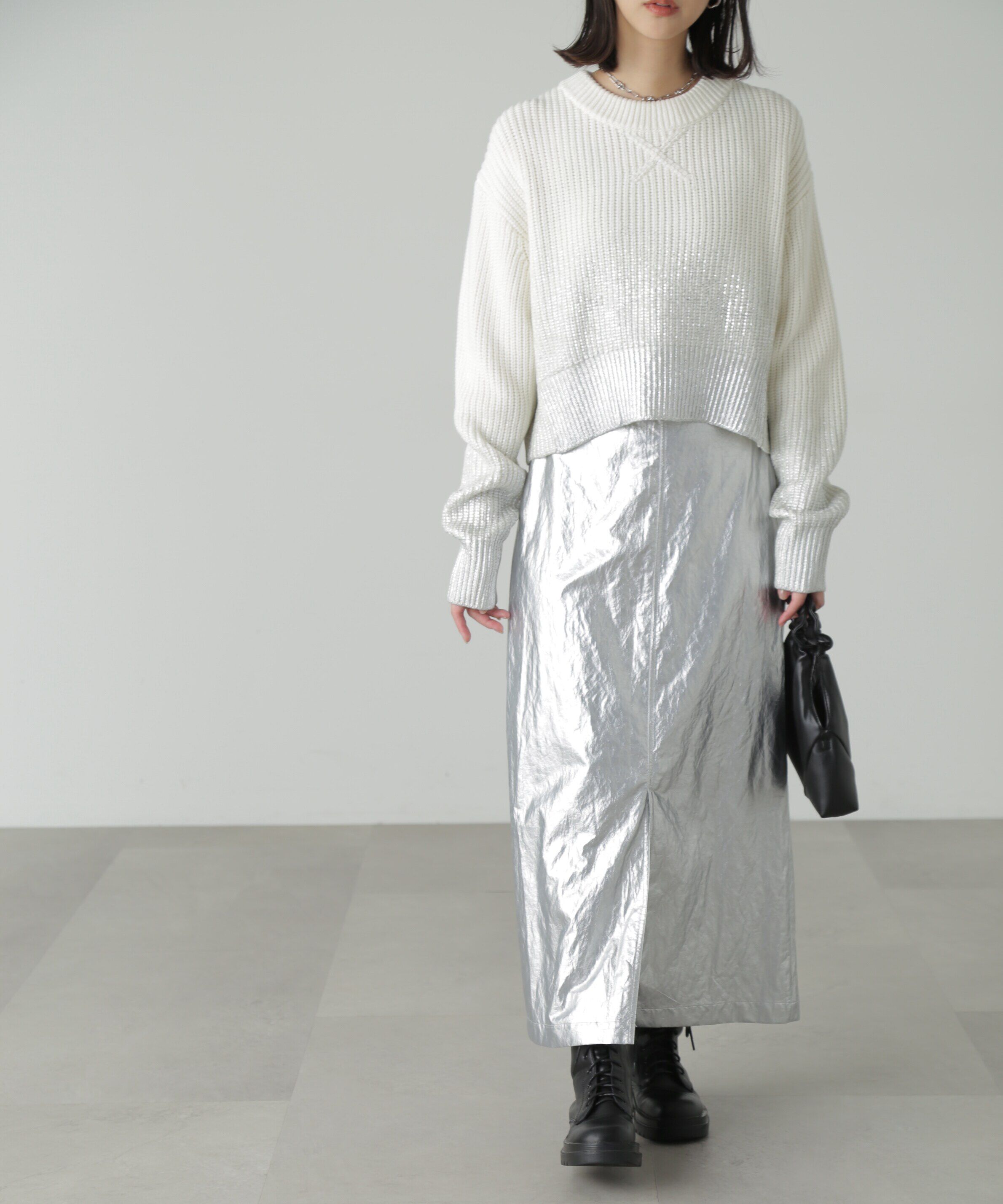  「箔プリント片畦編みニット」|ニット・セーター|