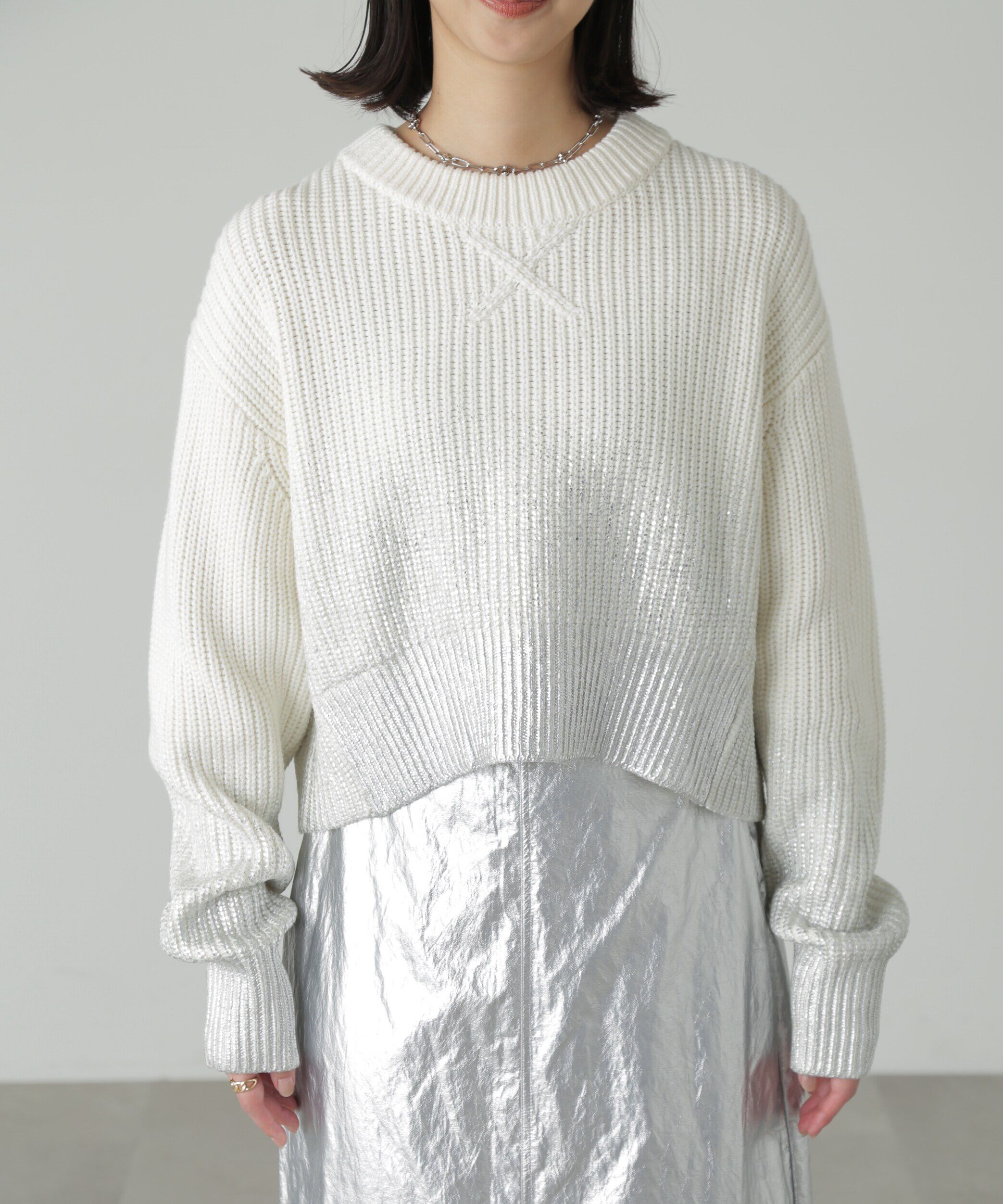  「箔プリント片畦編みニット」|ニット・セーター|