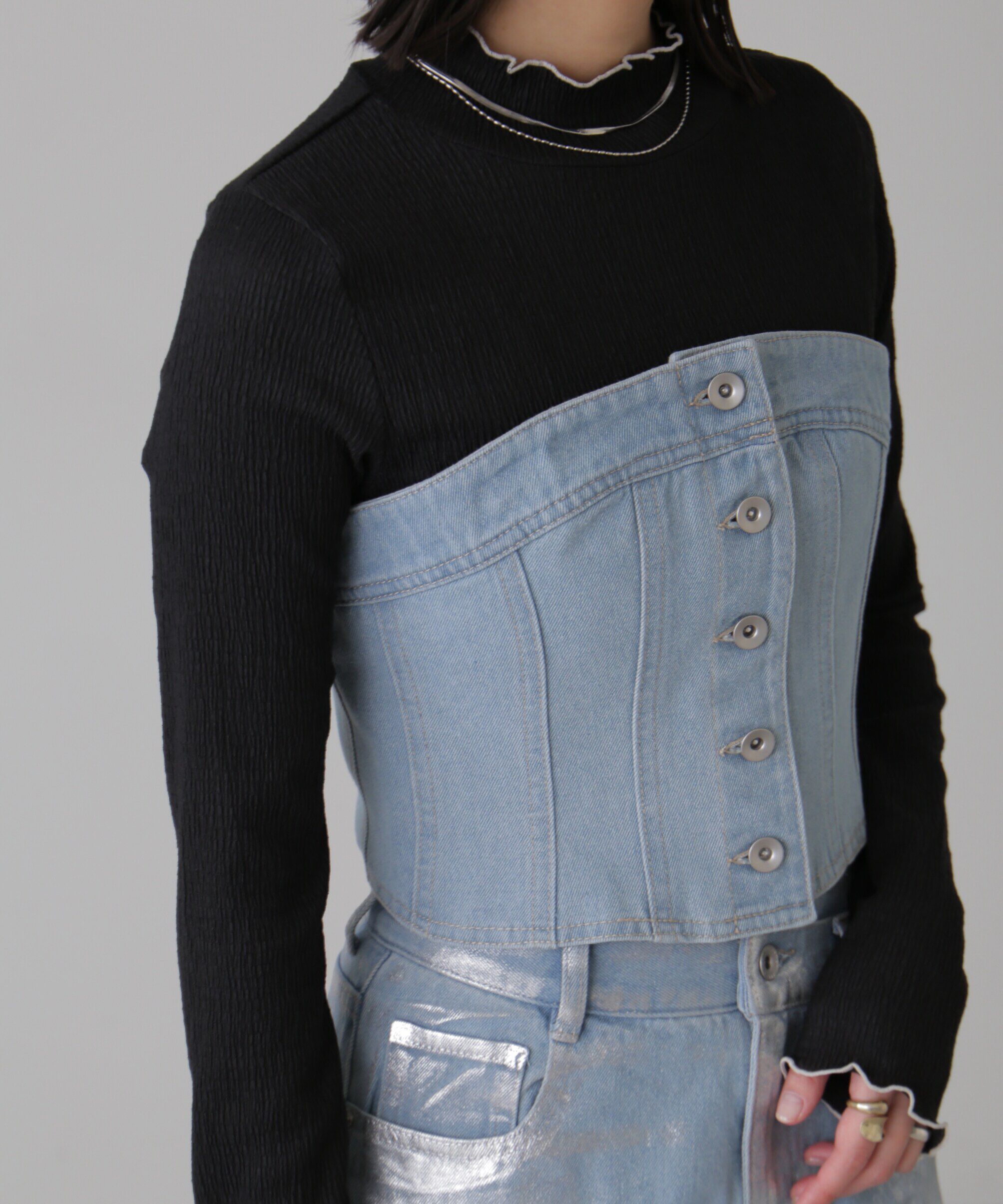  「フロントボタンデニムビスチェ」|シャツ・ブラウス|