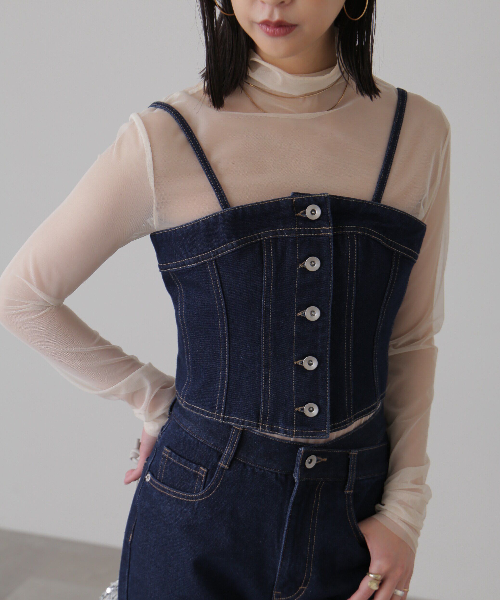  「フロントボタンデニムビスチェ」|シャツ・ブラウス|ワンウォッシ 1