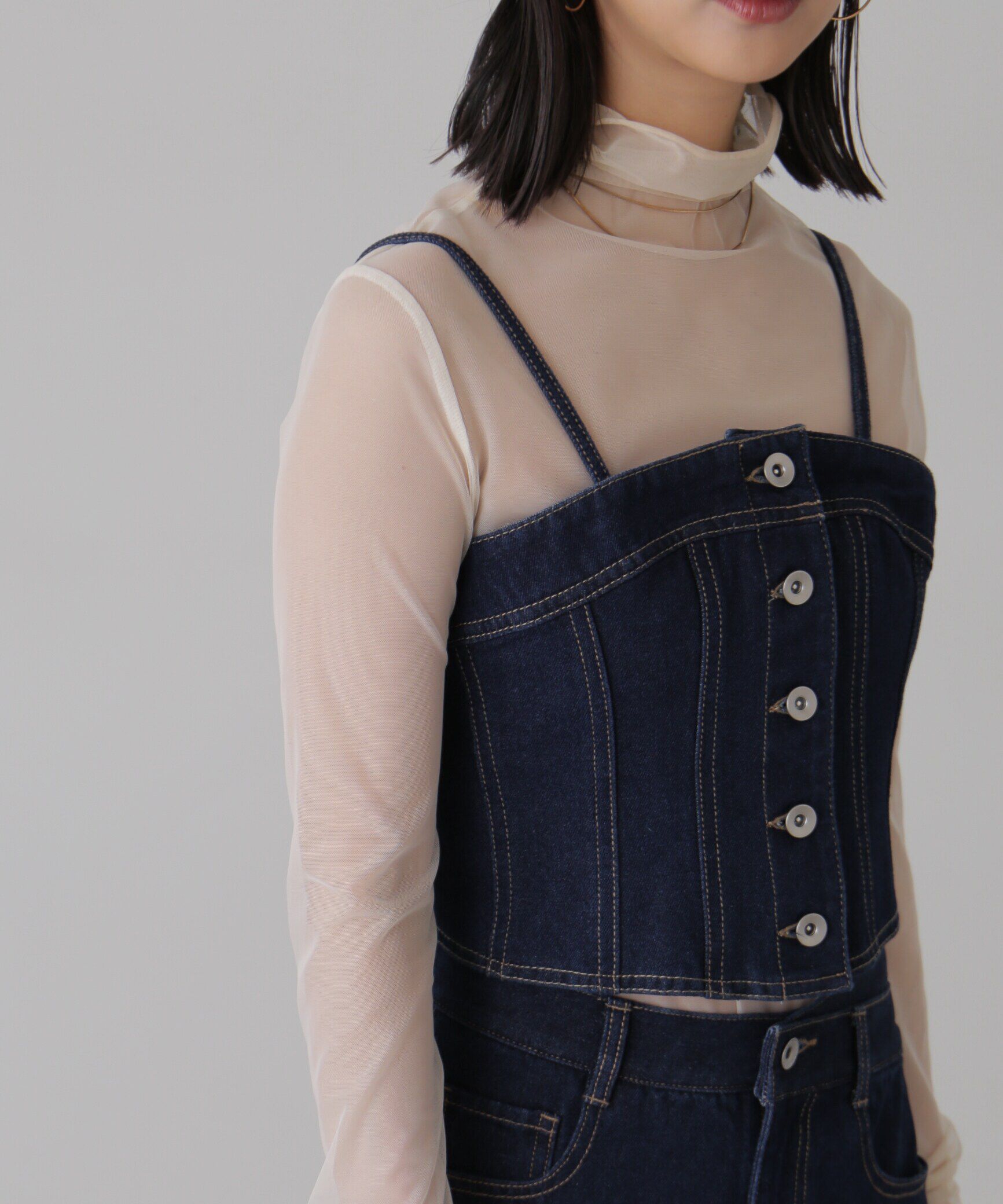  「フロントボタンデニムビスチェ」|シャツ・ブラウス|