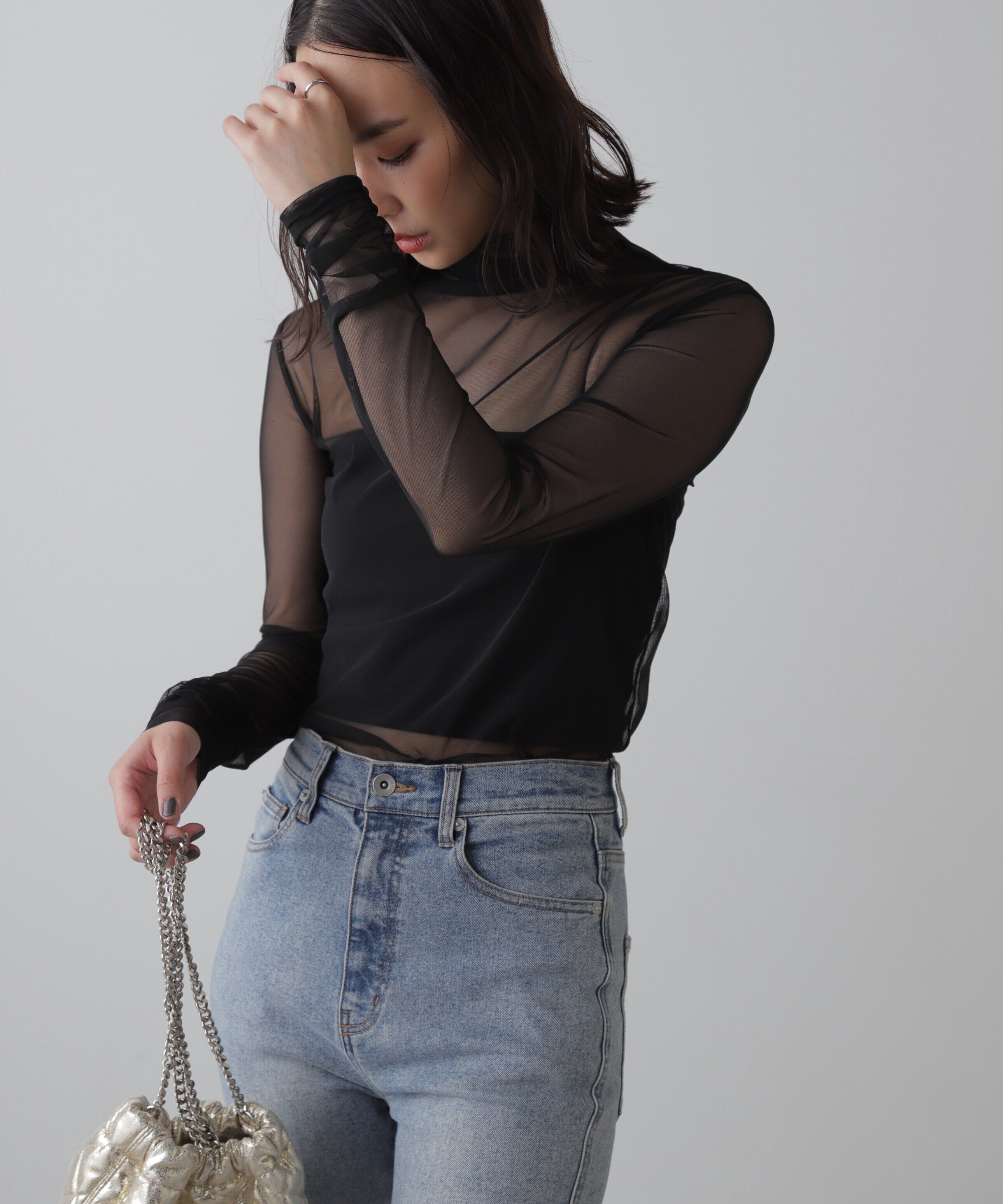  「シースルーハイネックカットソー」|Tシャツ・カットソー|