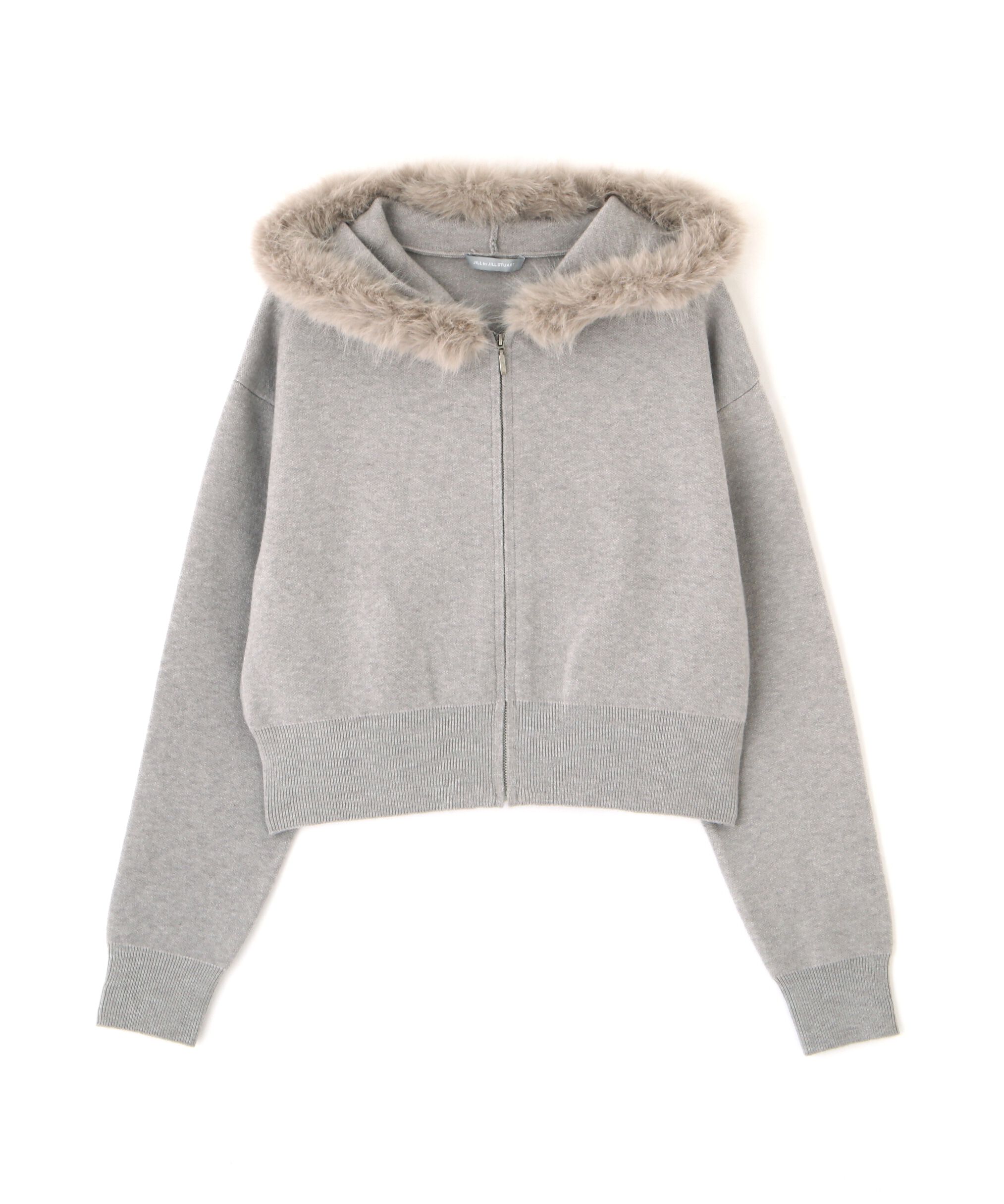  「ボリュームフェイクファーニットパーカー」|ニット・セーター|