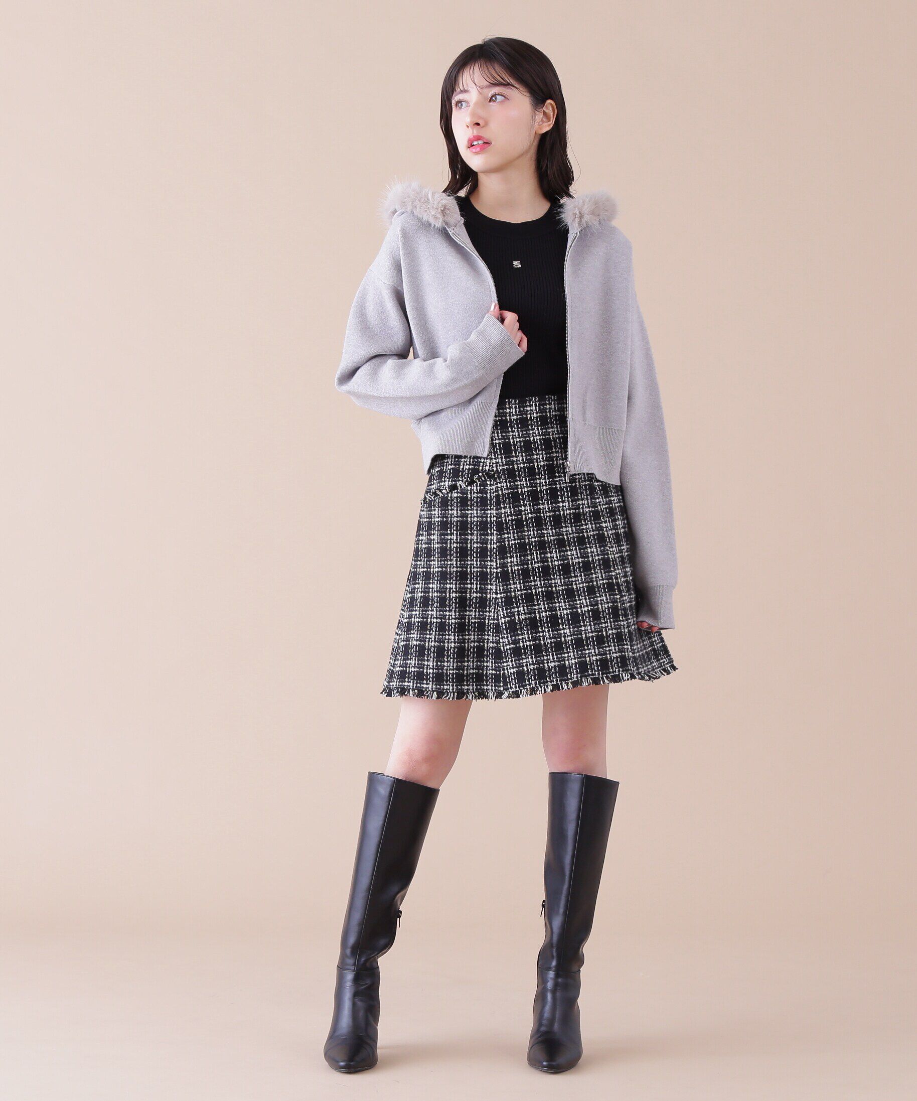  「ボリュームフェイクファーニットパーカー」|ニット・セーター|