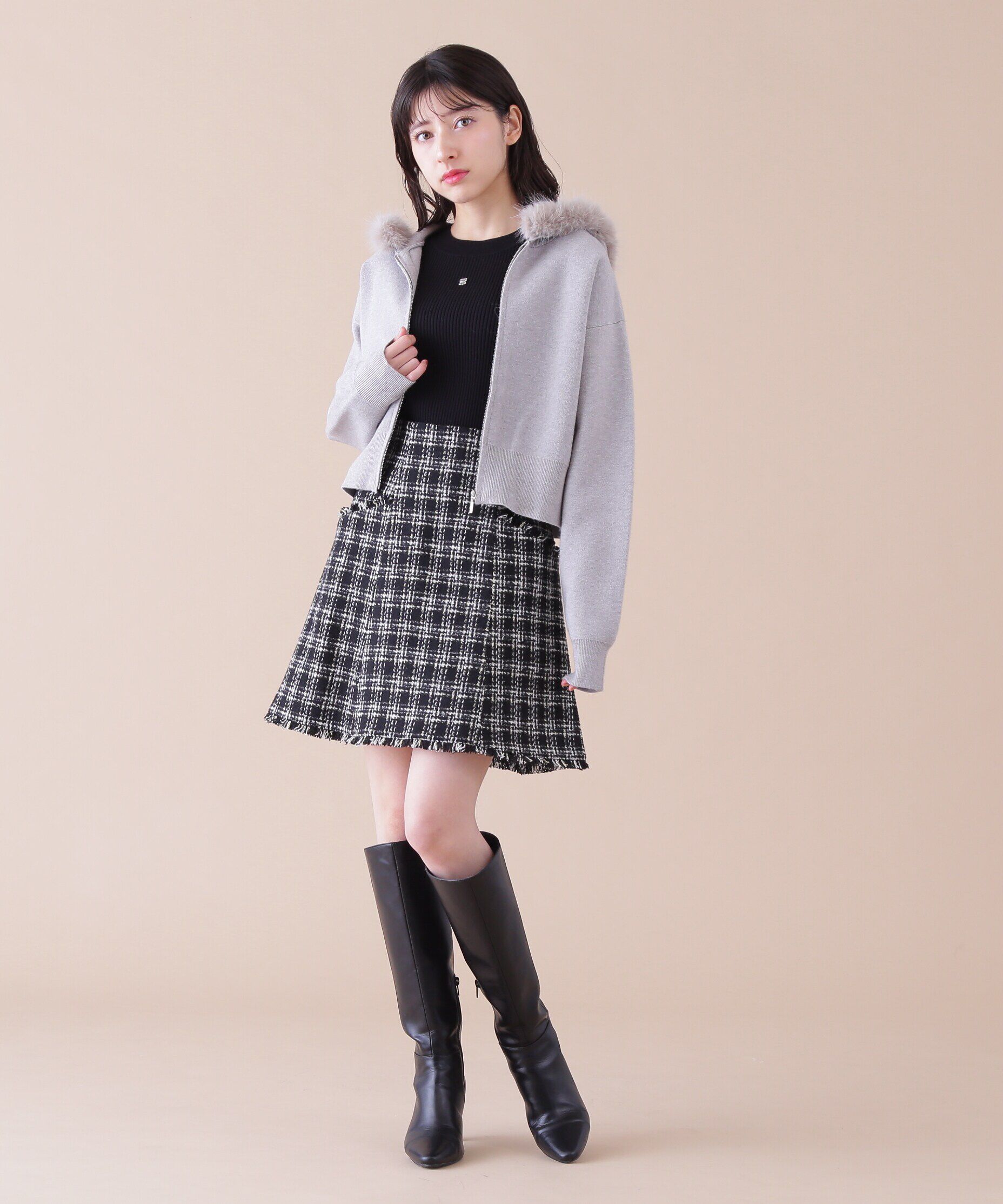  「ボリュームフェイクファーニットパーカー」|ニット・セーター|