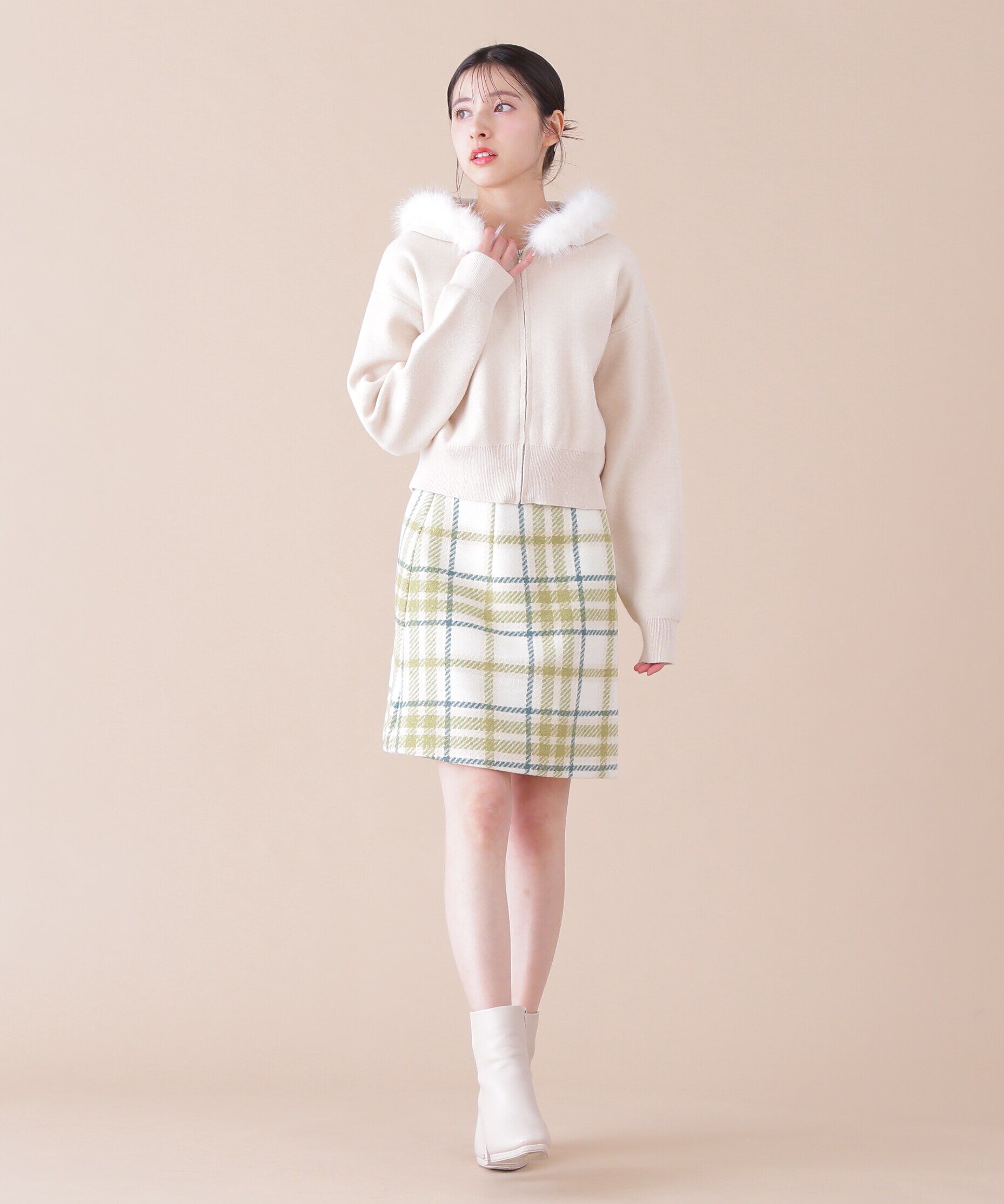  「ボリュームフェイクファーニットパーカー」|ニット・セーター|