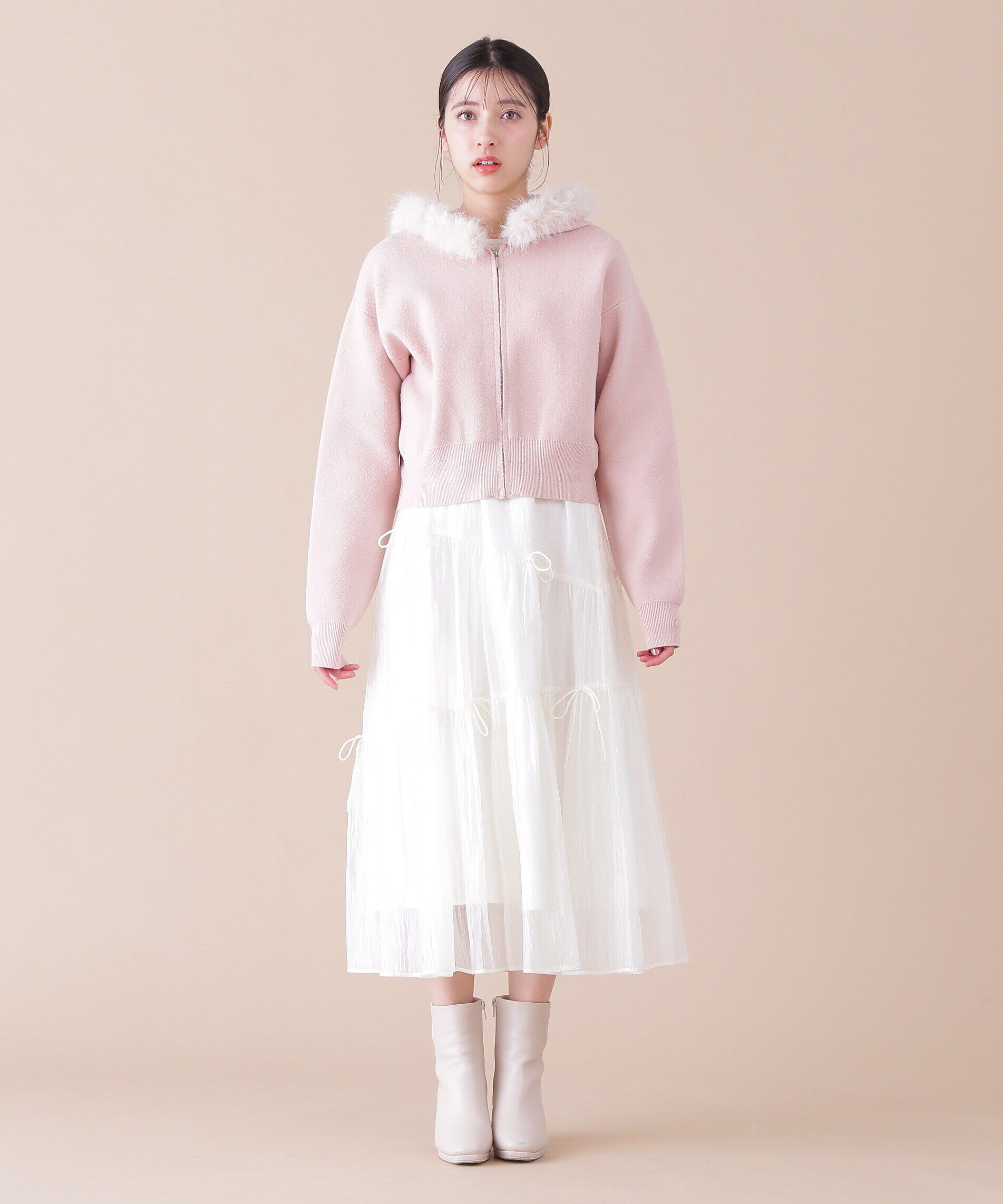  「ボリュームフェイクファーニットパーカー」|ニット・セーター|