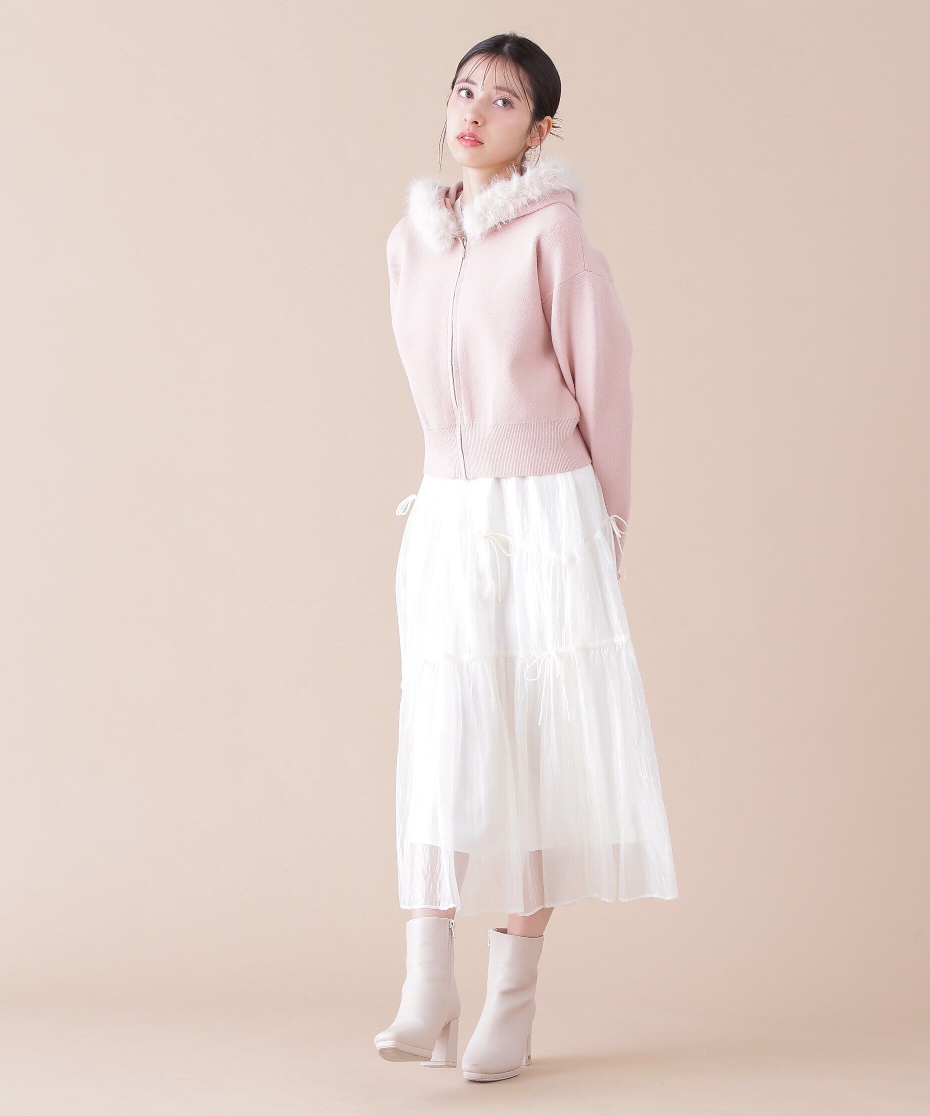  「ボリュームフェイクファーニットパーカー」|ニット・セーター|