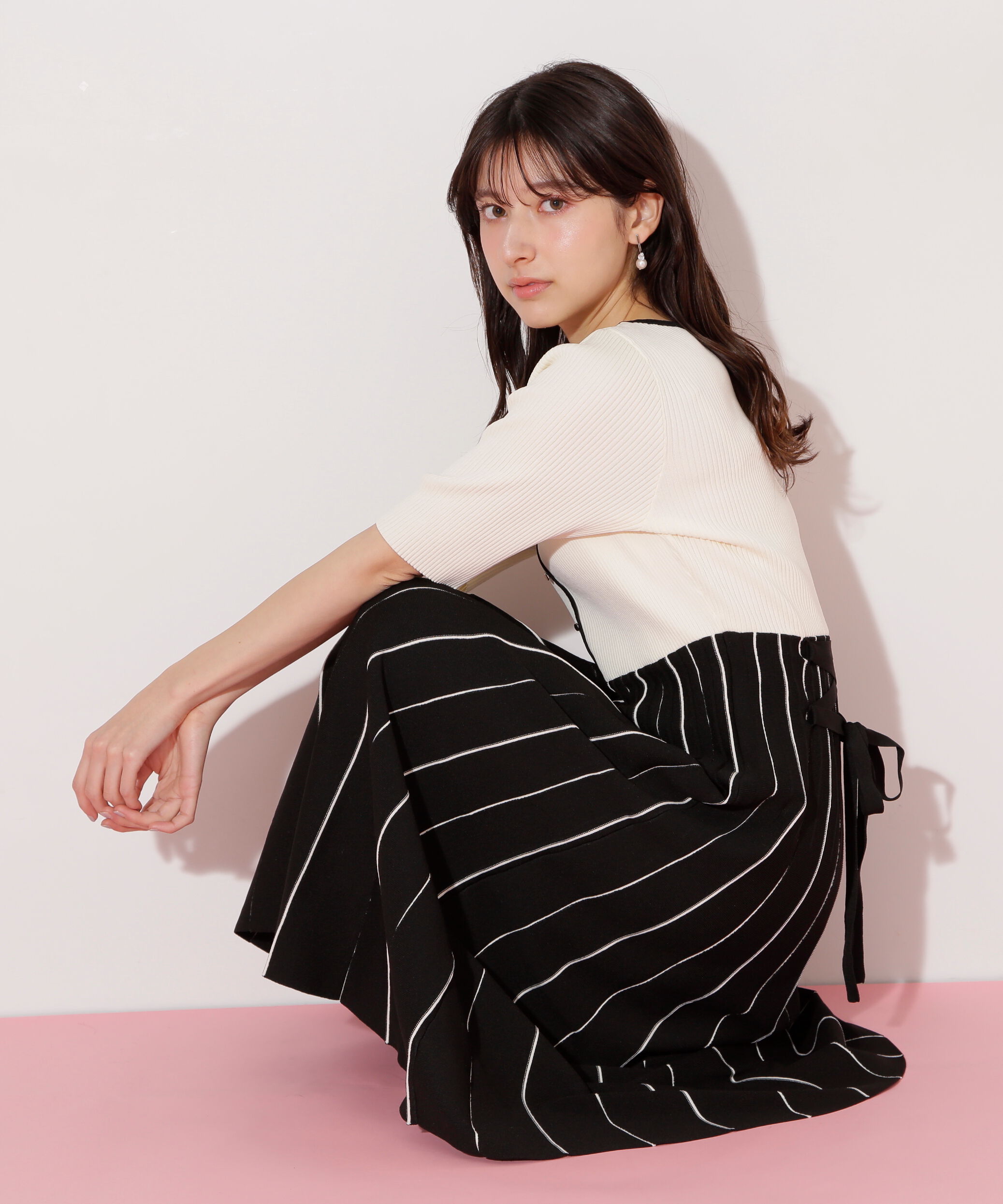  「プリーツニットワンピース」|ワンピース|エクリュ