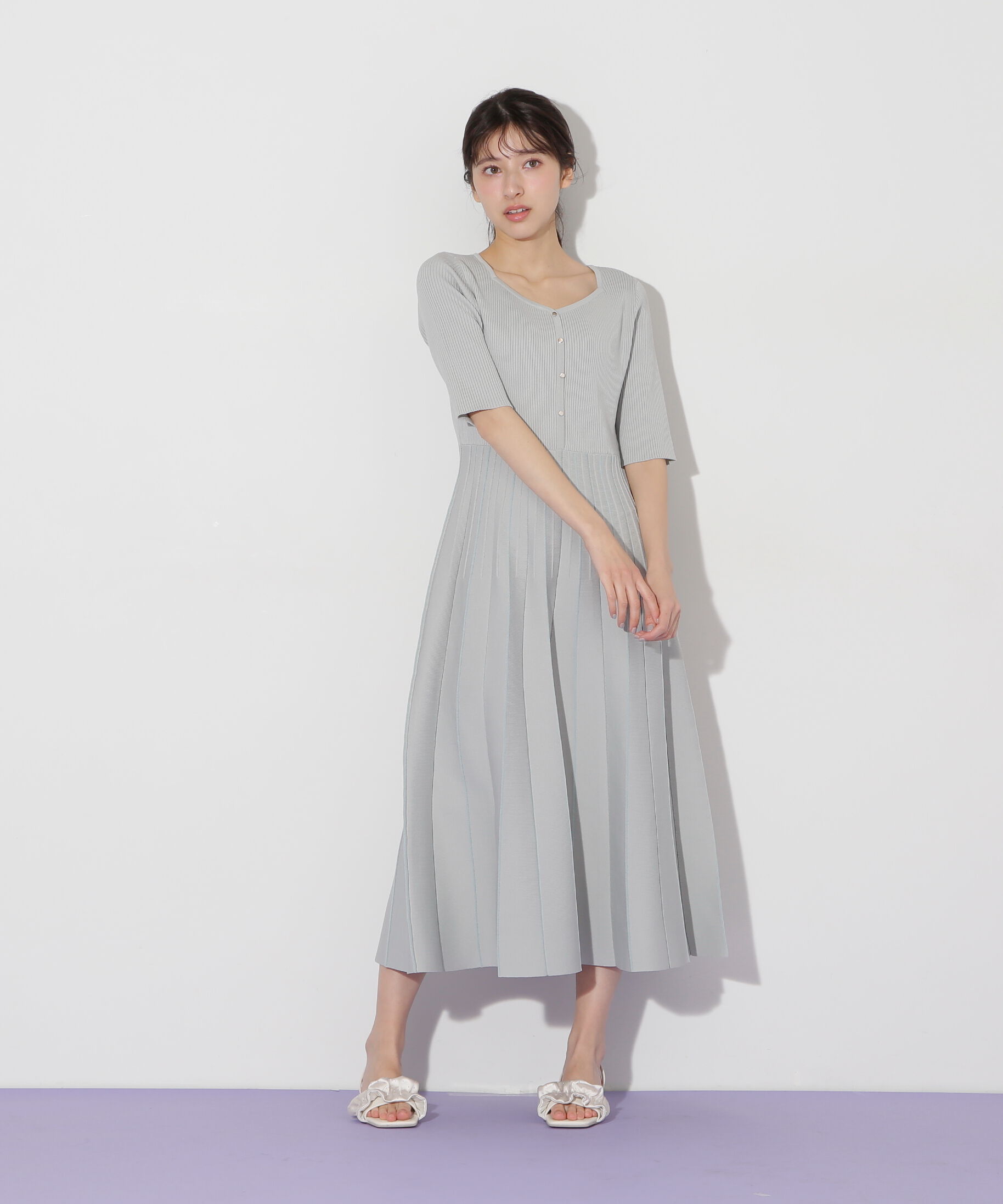  「プリーツニットワンピース」|ワンピース|