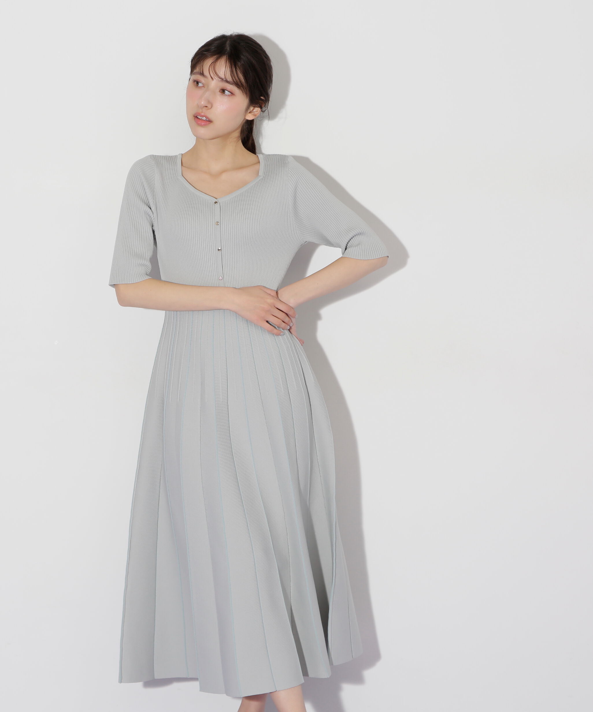  「プリーツニットワンピース」|ワンピース|