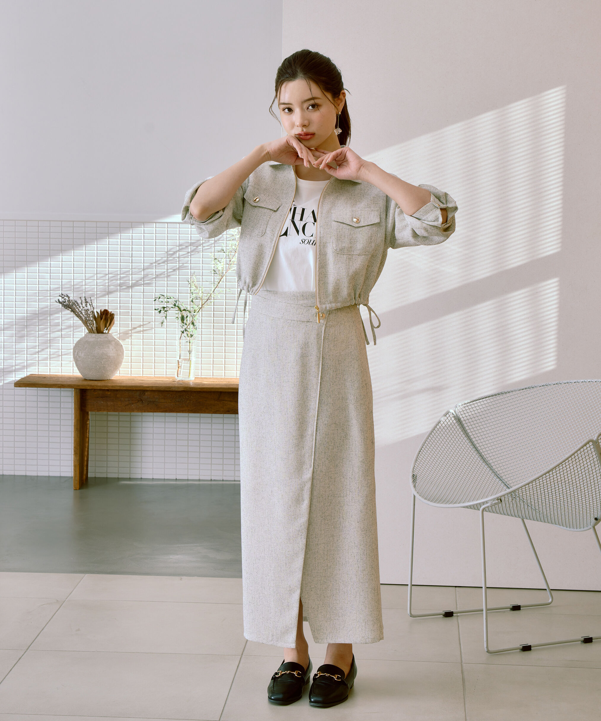 PROPORTION BODY DRESSING「スプリングツイードアシメナロースカート」|スカート|アイボリーミ 2