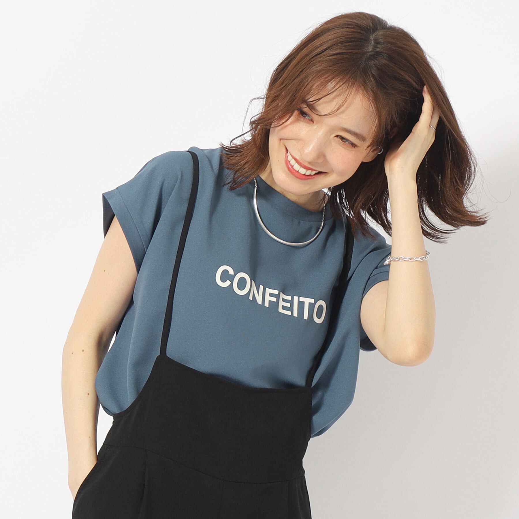 SHOO･LA･RUE「大人のフェミニンカジュアルに シアージョーゼットロゴTシャツ」|Tシャツ・カットソー|ブルー(092)