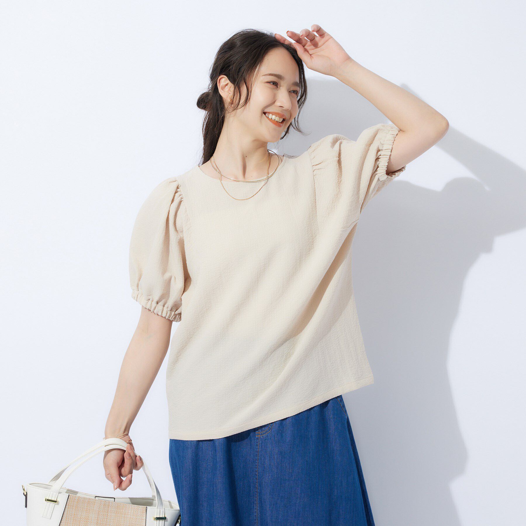 SHOO･LA･RUE「【洗える】1枚で大人可愛く ギャザー袖 しぼしぼブラウス」|シャツ・ブラウス|