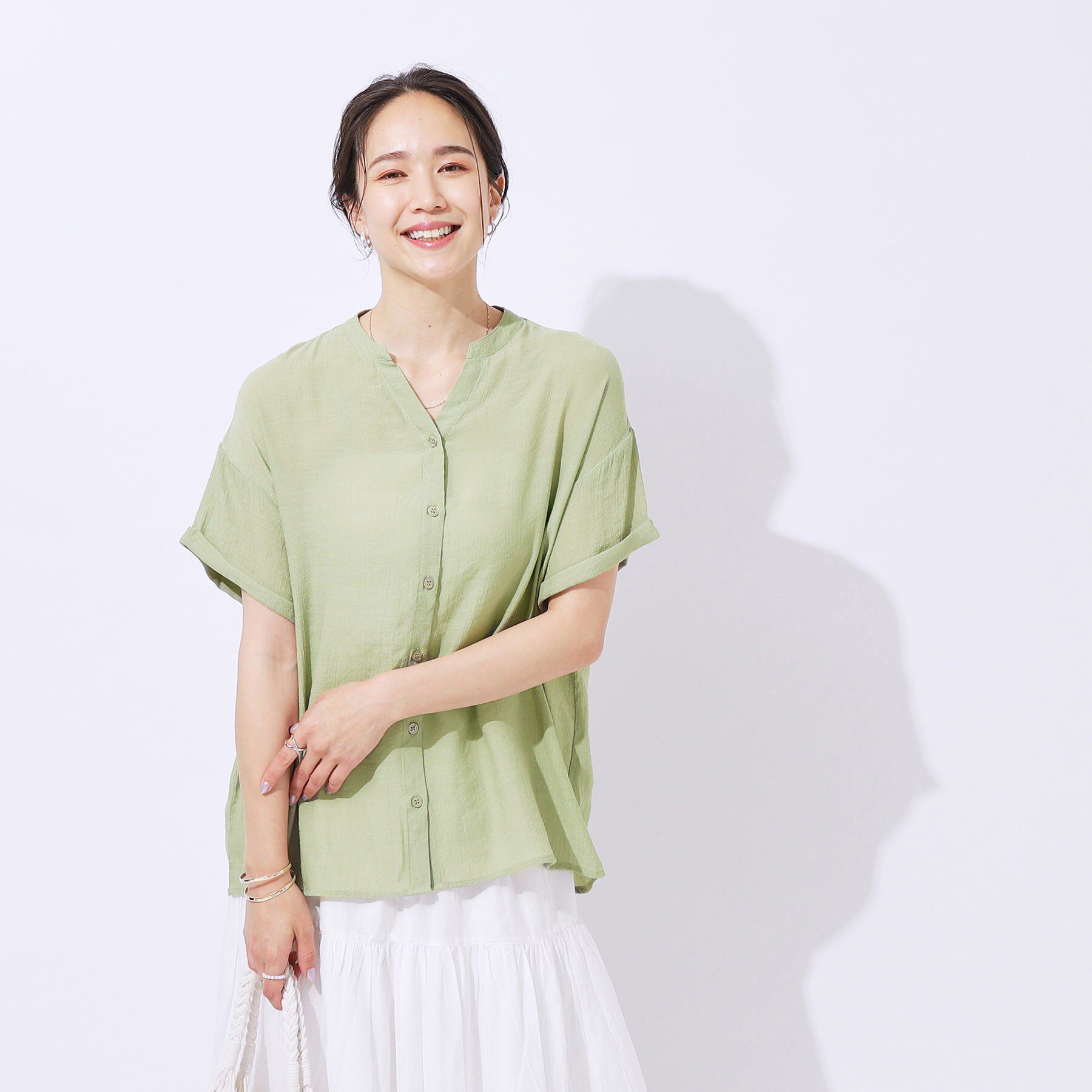 SHOO･LA･RUE「程よいルーズ感が大人見え シアースラブ前開きシャツ」|シャツ・ブラウス|