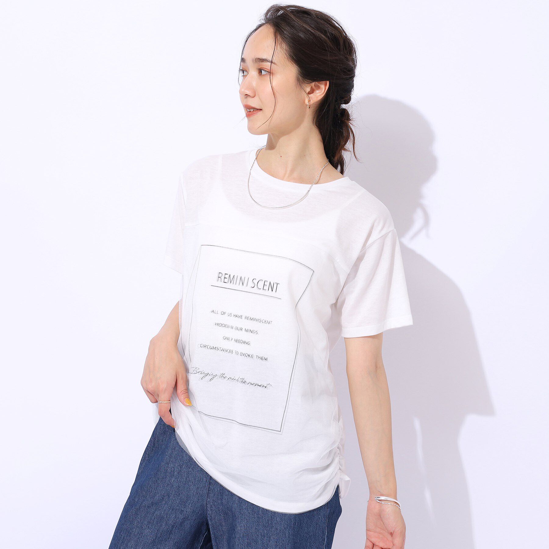 SHOO･LA･RUE「【洗える】インしない派さんの 重ねチュールプリントTシャツ」|Tシャツ・カットソー|ホワイト(002)