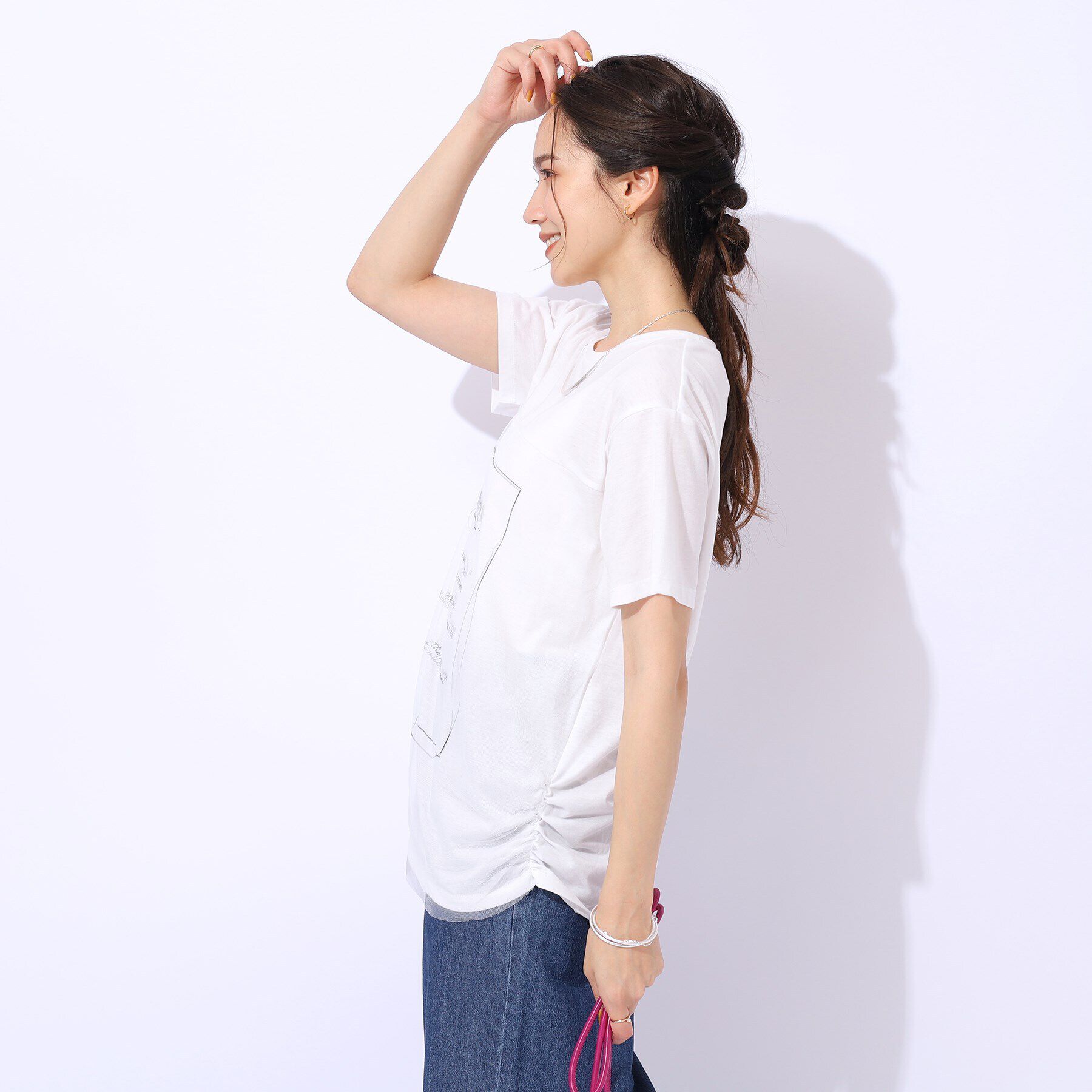 SHOO･LA･RUE「【洗える】インしない派さんの 重ねチュールプリントTシャツ」|Tシャツ・カットソー|