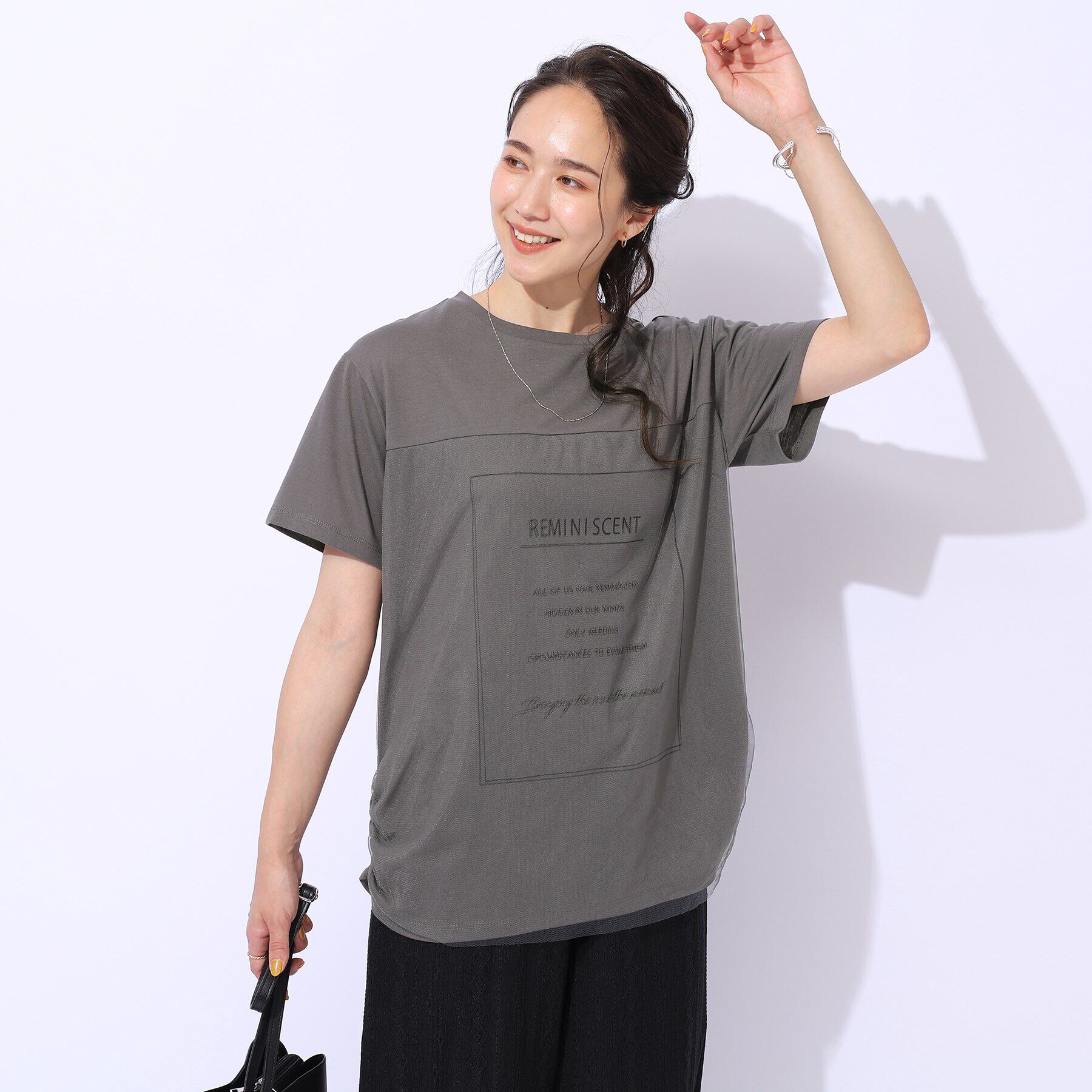 SHOO･LA･RUE「【洗える】インしない派さんの 重ねチュールプリントTシャツ」|Tシャツ・カットソー|