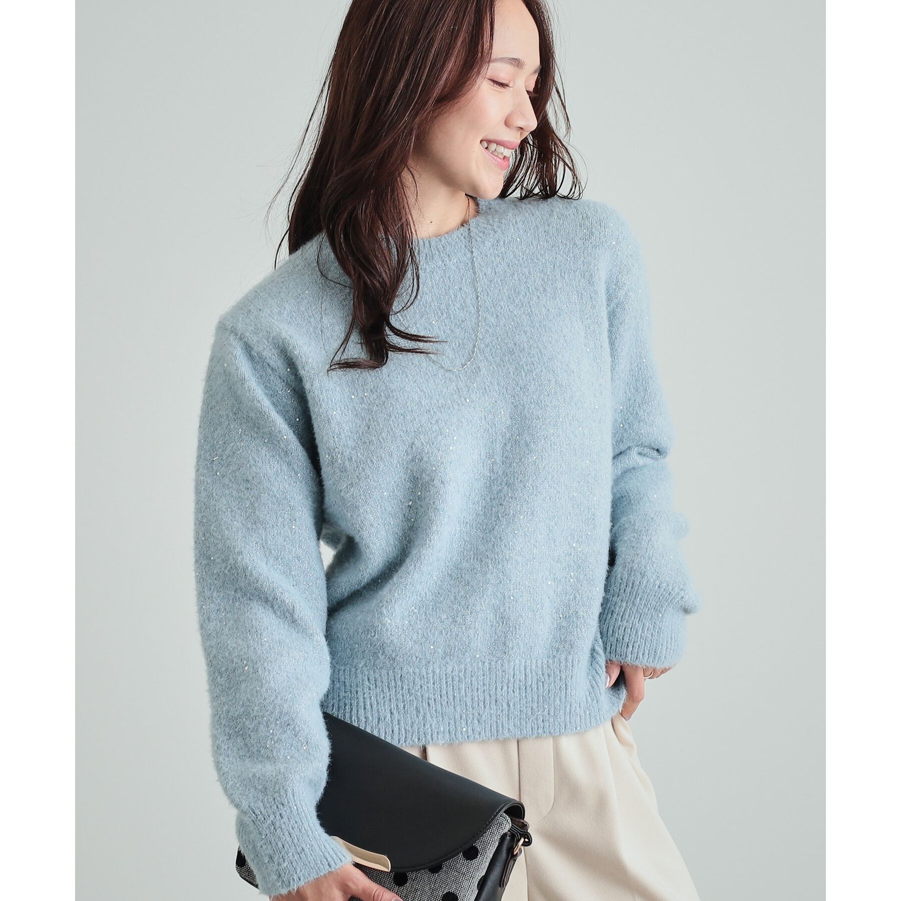 SHOO･LA･RUE「【高レビュー/S-LL】上品にキラリと華やぐ スパンコール フェザーニット」|ニット・セーター|