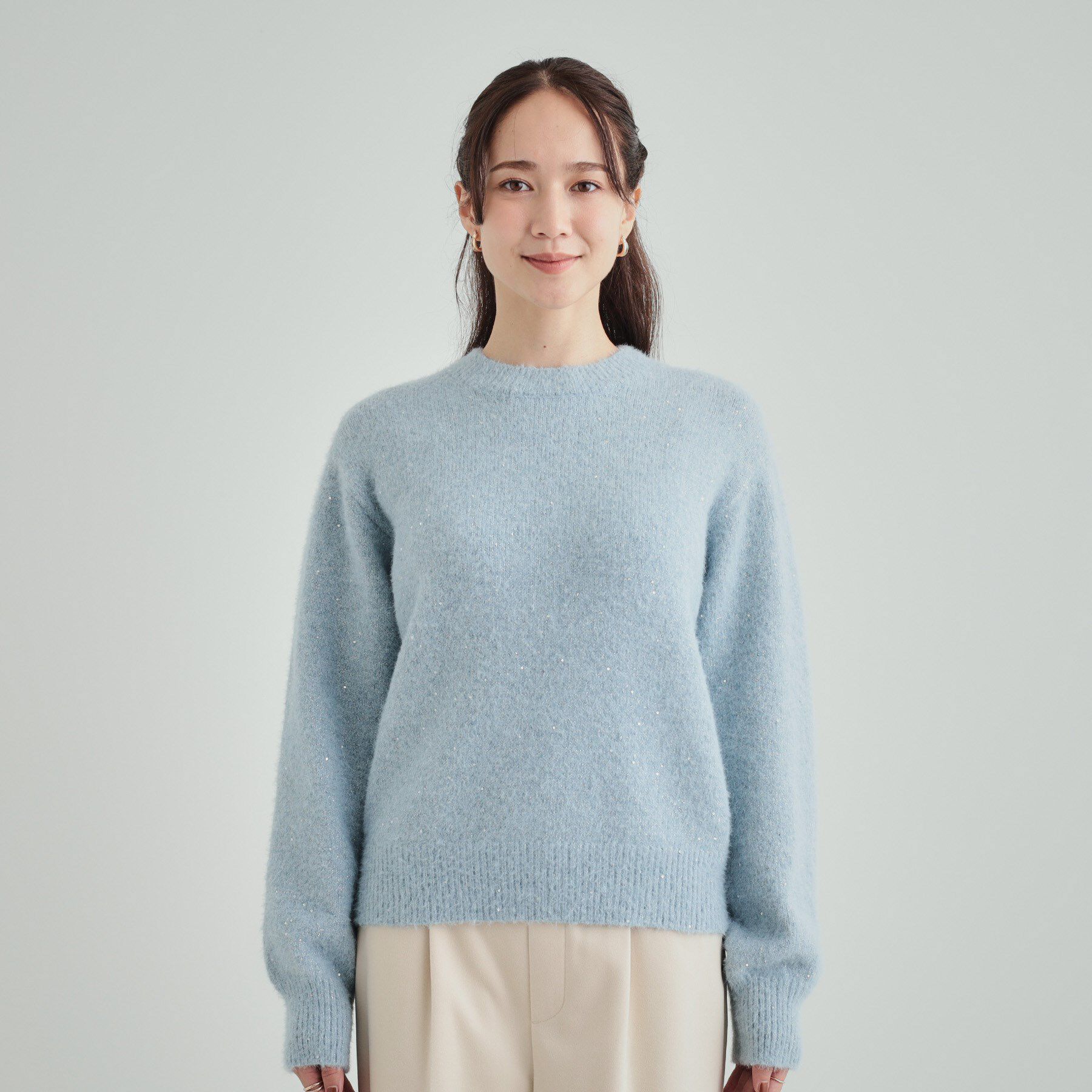 SHOO･LA･RUE「【高レビュー/S-LL】上品にキラリと華やぐ スパンコール フェザーニット」|ニット・セーター|