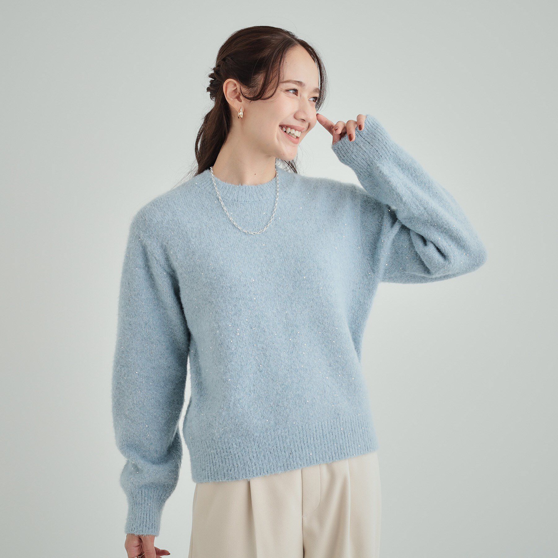 SHOO･LA･RUE「【高レビュー/S-LL】上品にキラリと華やぐ スパンコール フェザーニット」|ニット・セーター|