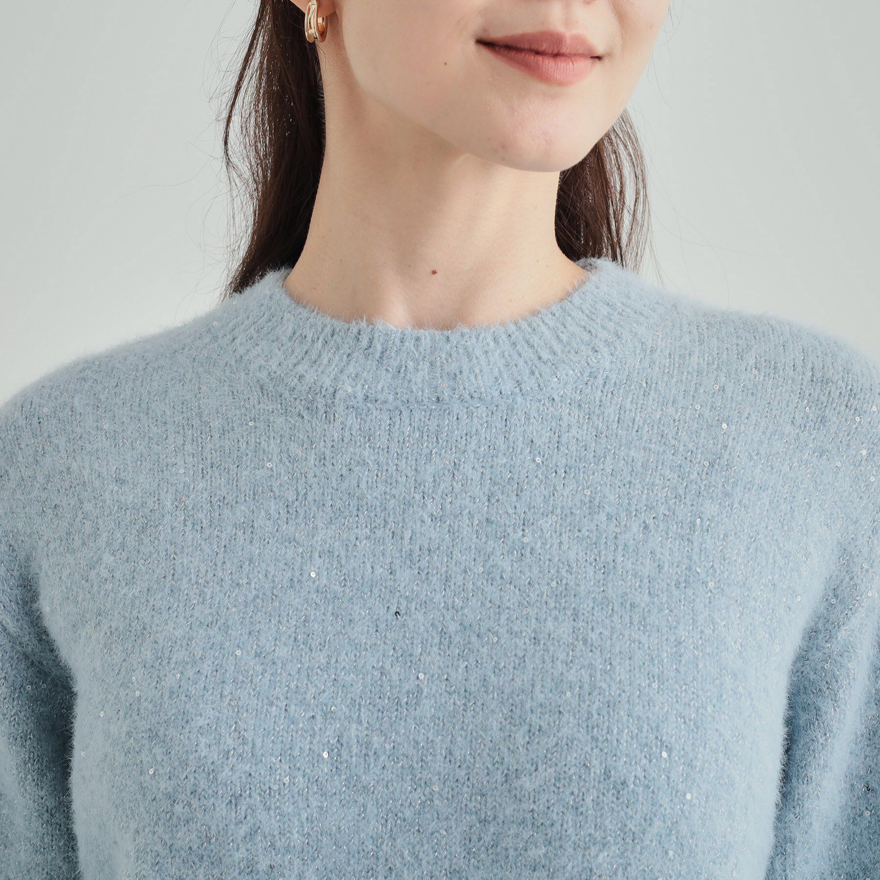 SHOO･LA･RUE「【高レビュー/S-LL】上品にキラリと華やぐ スパンコール フェザーニット」|ニット・セーター|