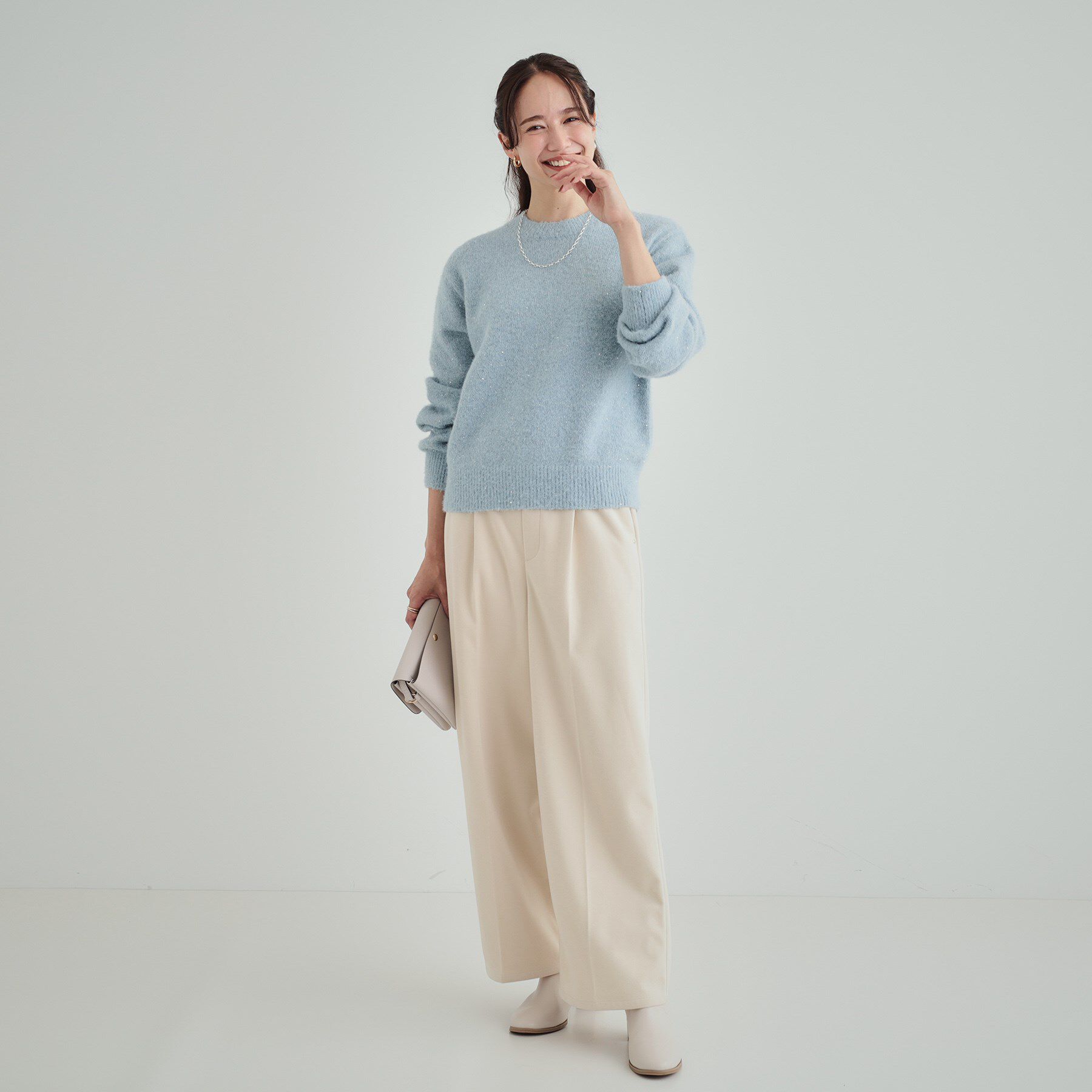 SHOO･LA･RUE「【高レビュー/S-LL】上品にキラリと華やぐ スパンコール フェザーニット」|ニット・セーター|