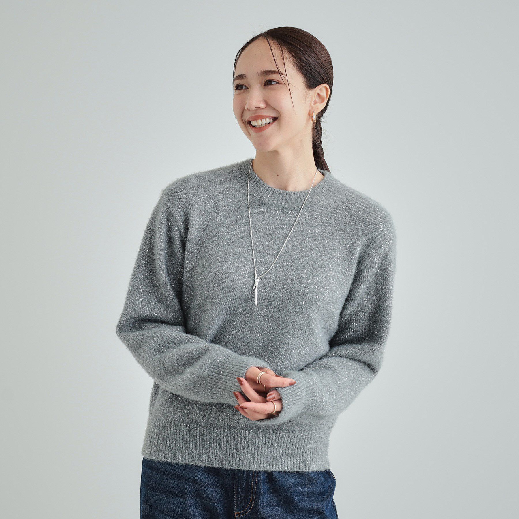 SHOO･LA･RUE「【高レビュー/S-LL】上品にキラリと華やぐ スパンコール フェザーニット」|ニット・セーター|