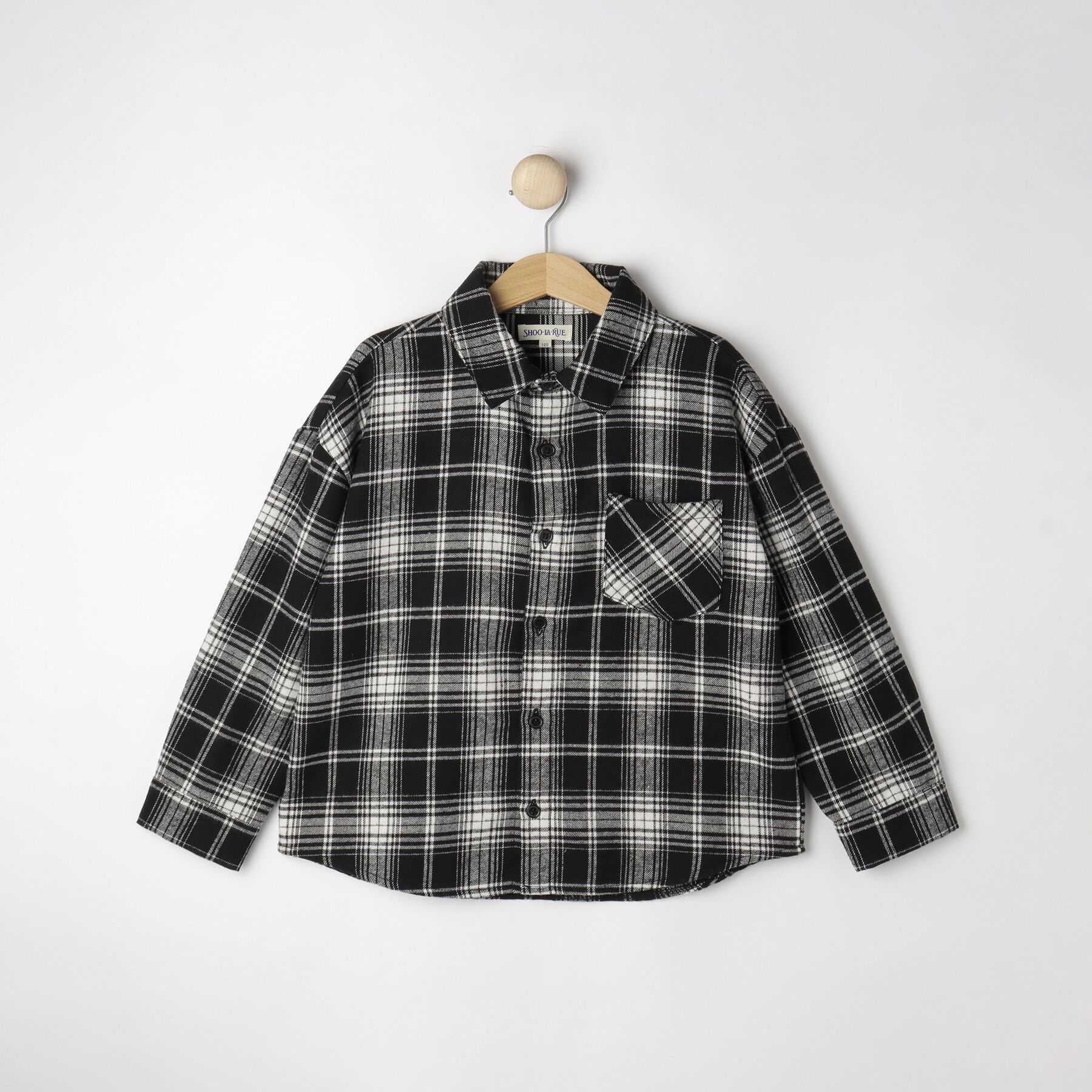 SHOO･LA･RUE「【100-150cm】チェックオーバーシャツ」|シャツ・ブラウス|ブラック(219)