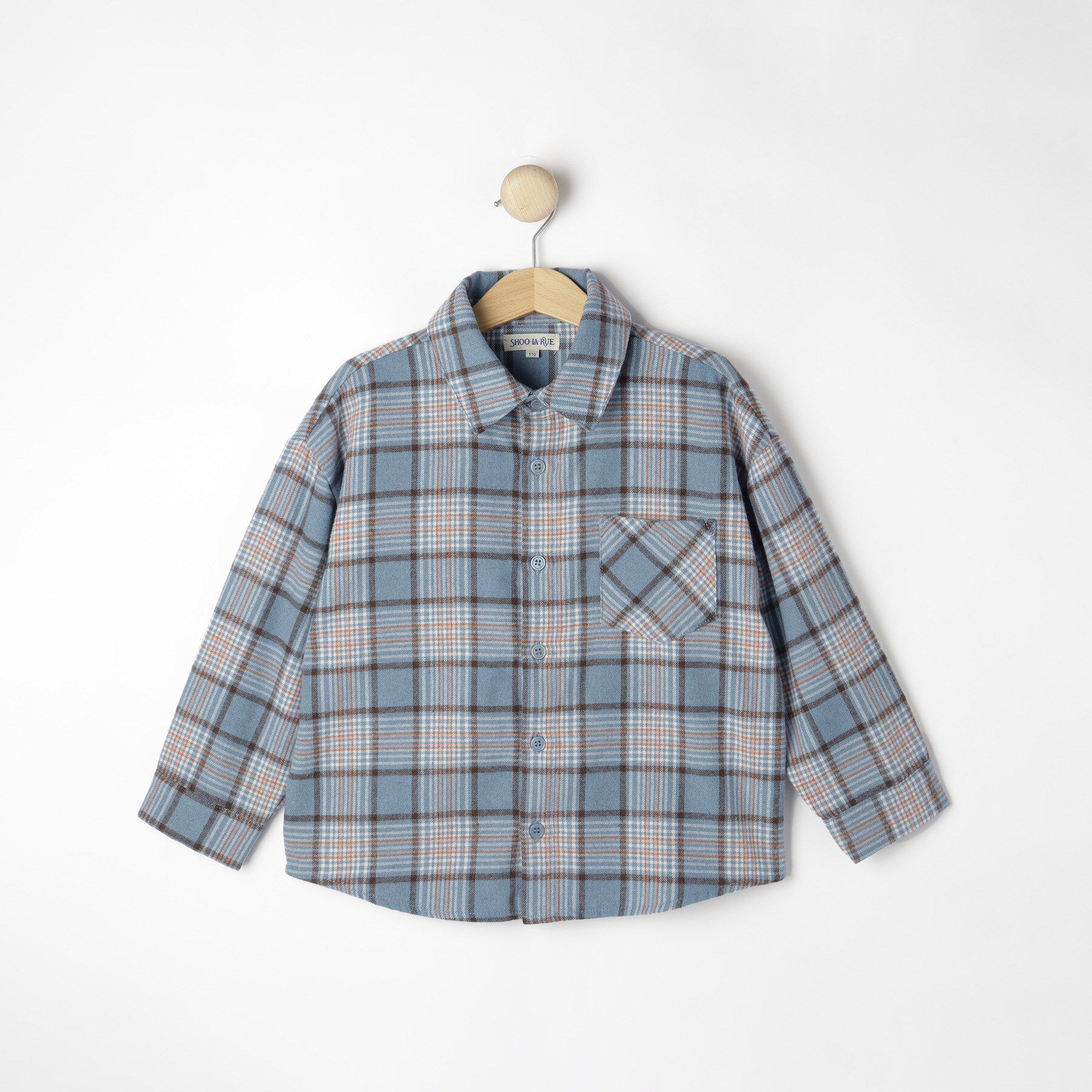 SHOO･LA･RUE「【100-150cm】チェックオーバーシャツ」|シャツ・ブラウス|サックスブルー(29