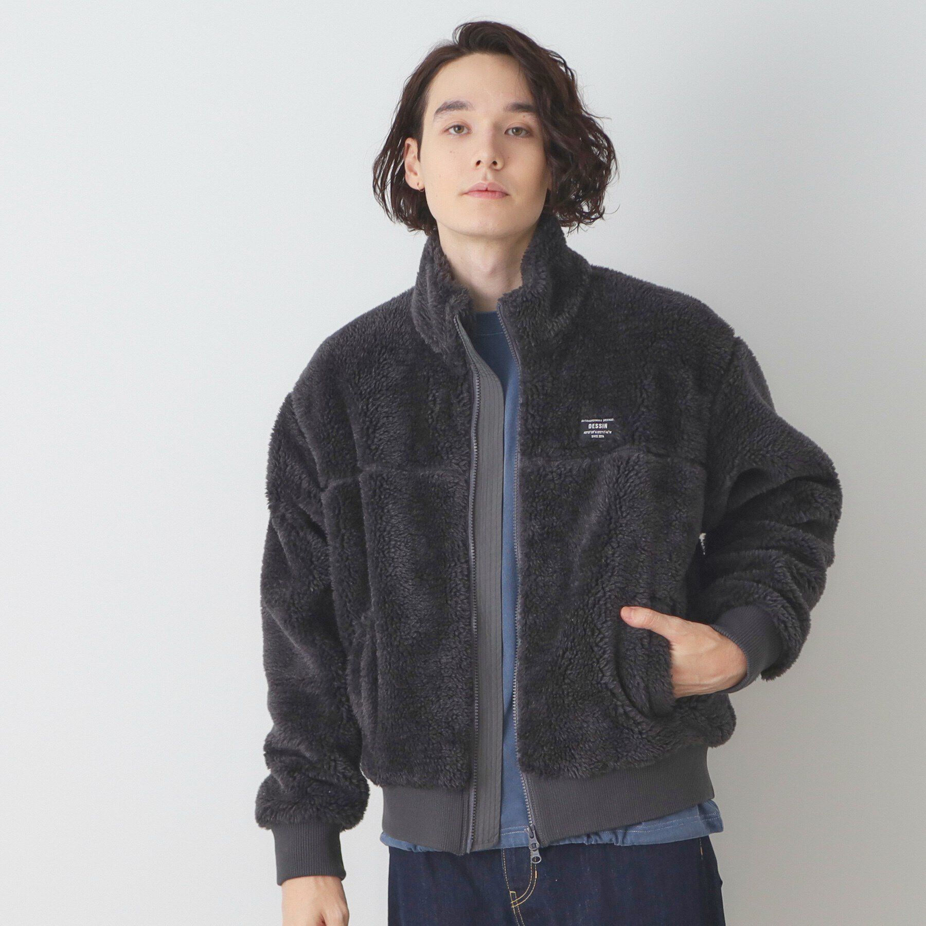 Dessin「ボアスタンドブルゾン」|ブルゾン・スタジャン|チャコールグレー(0