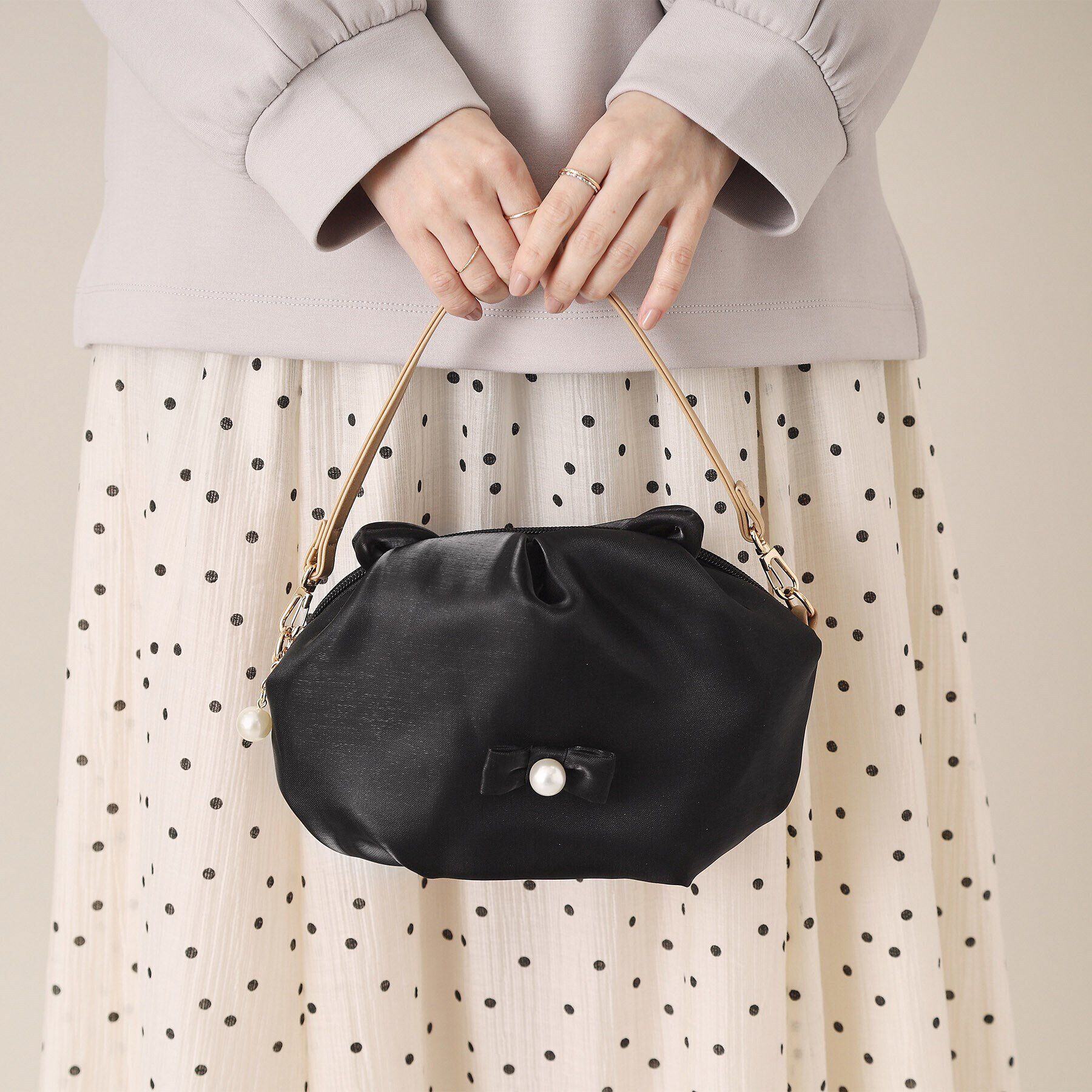 ITS&rsquo;DEMO「猫型ポーチミニトート」|ハンドバッグ|ブラック(019)