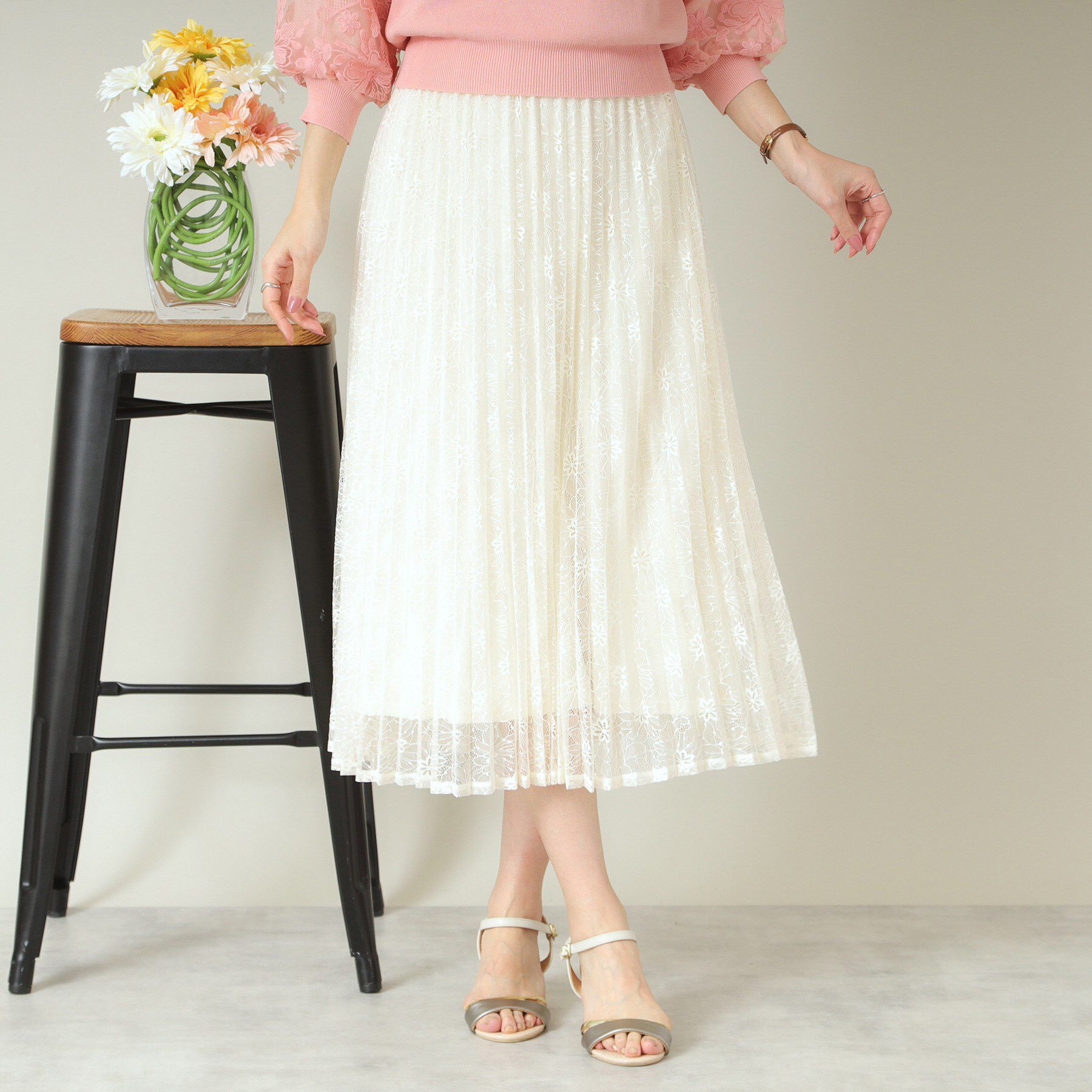 ITS&rsquo;DEMO「【ウエストゴム／手洗い可】レースプリーツスカート」|スカート|アイボリー(004)
