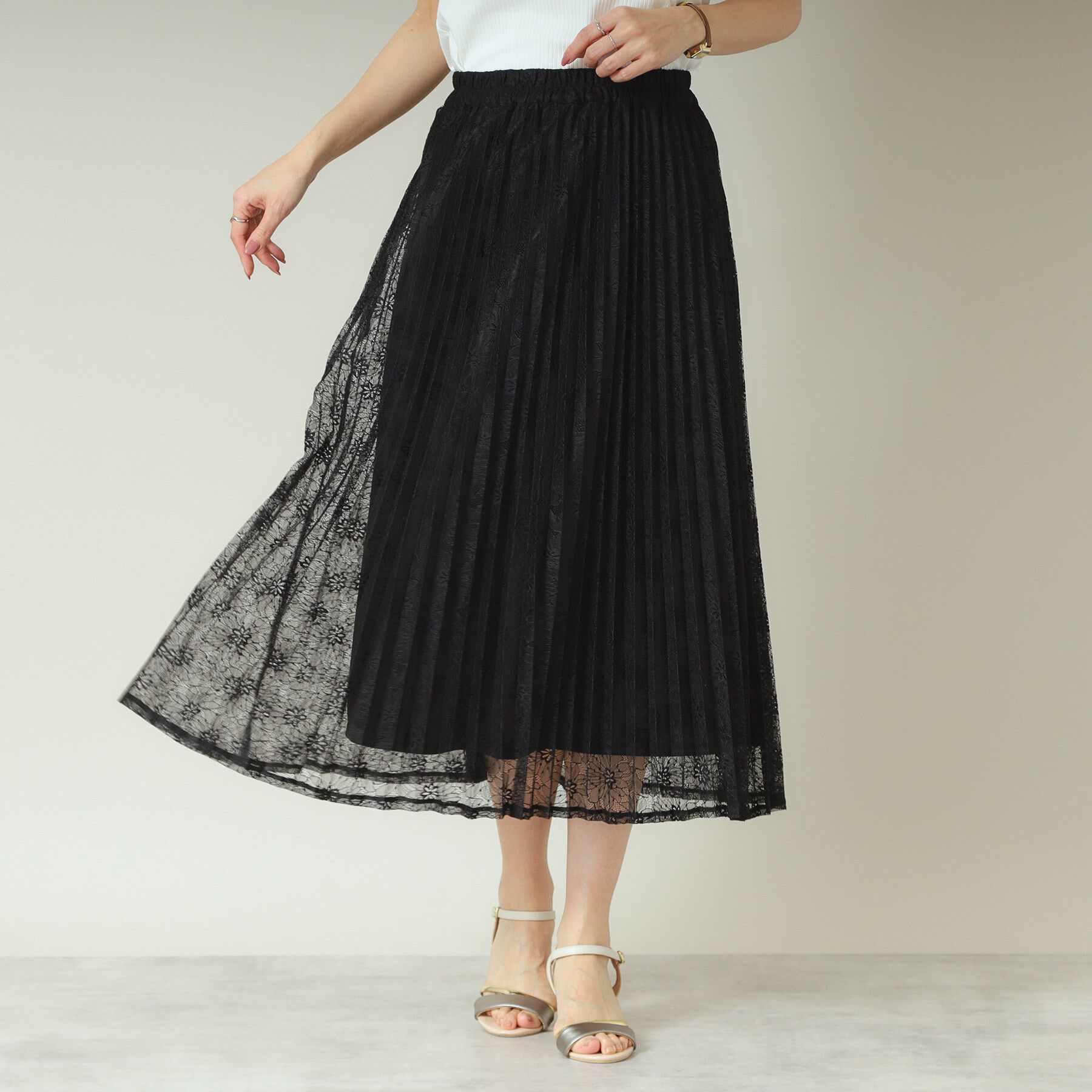 ITS&rsquo;DEMO「【ウエストゴム／手洗い可】レースプリーツスカート」|スカート|