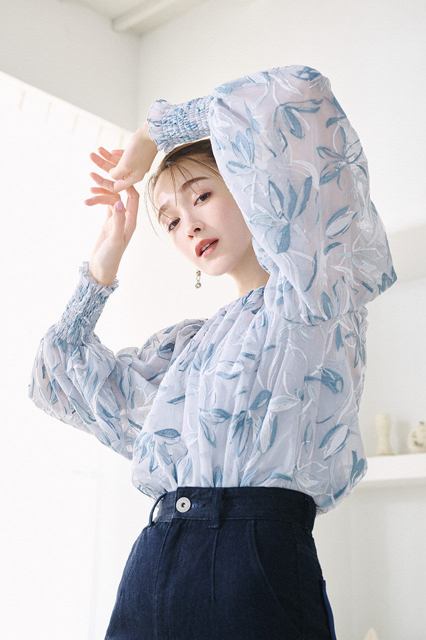 rienda「エンブロイダリーチュールBLS」|シャツ・ブラウス|L/BLU1