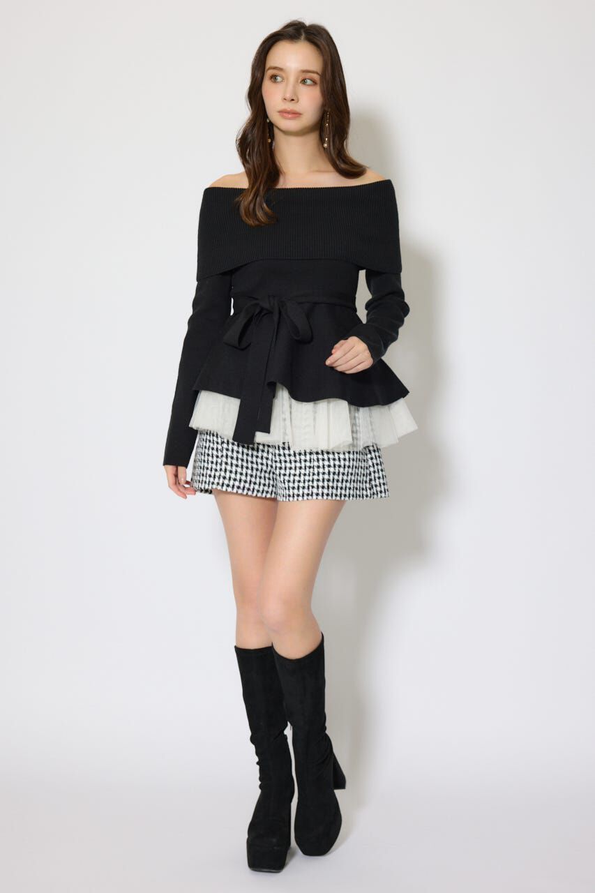 rienda「チュールレイヤードペプラムニットトップス」|ニット・セーター|