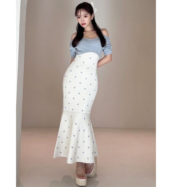 RESEXXY「オフショルドットマーメイドニットワンピース」|ワンピース|