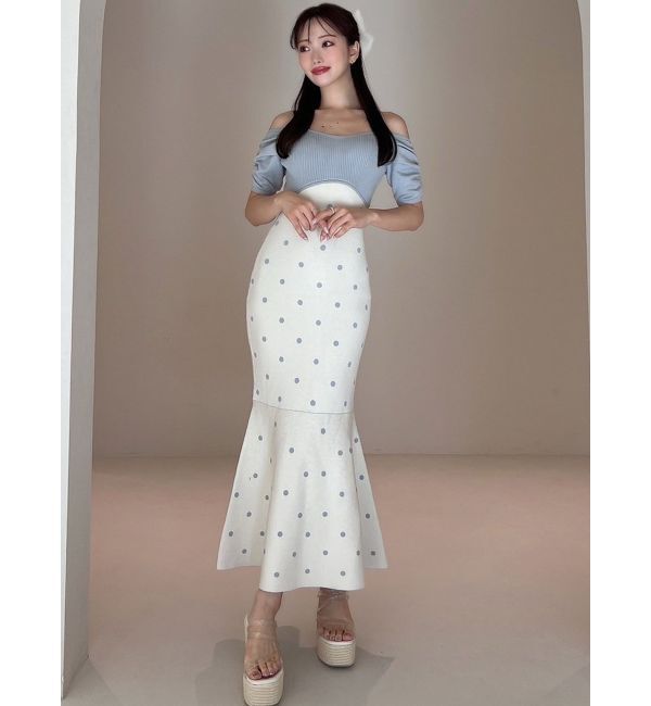 RESEXXY「オフショルドットマーメイドニットワンピース」|ワンピース|