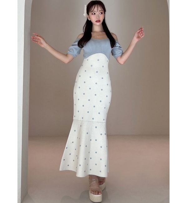 RESEXXY「オフショルドットマーメイドニットワンピース」|ワンピース|