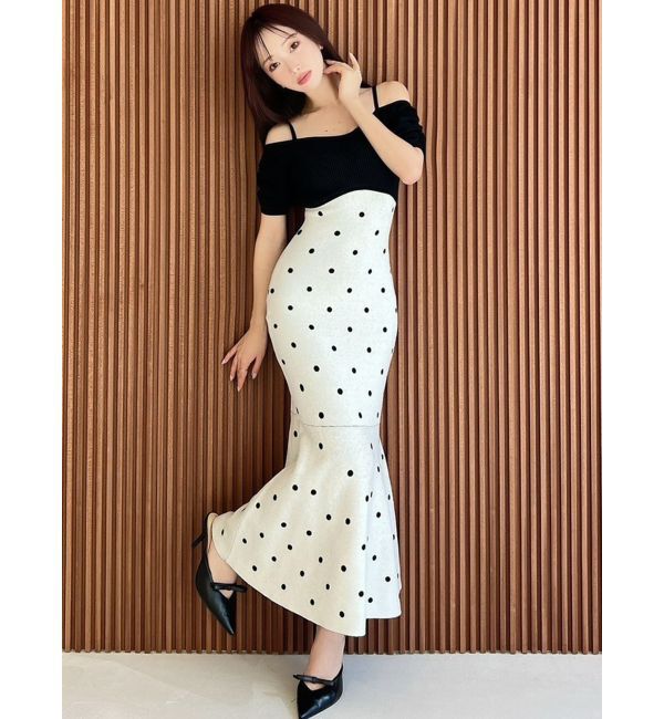 RESEXXY「オフショルドットマーメイドニットワンピース」|ワンピース|