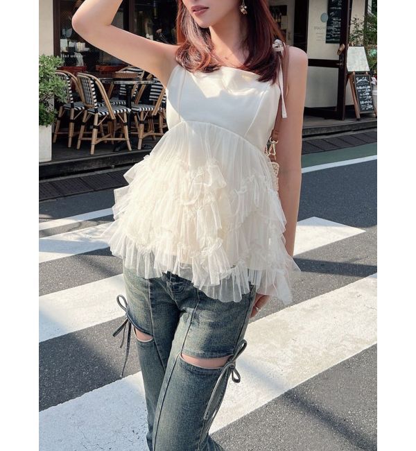 RESEXXY「チュールフリルペプラムキャミトップス」|キャミソール|アイボリー