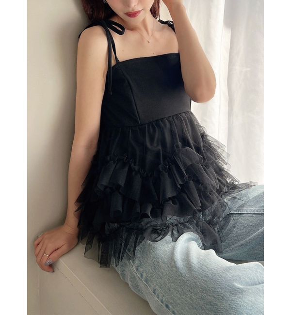 RESEXXY「チュールフリルペプラムキャミトップス」|キャミソール|ブラック